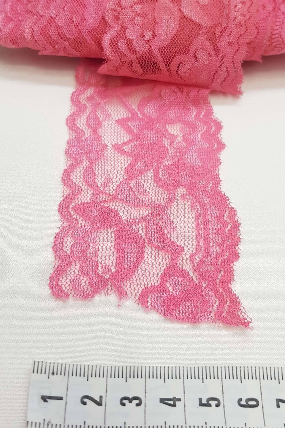  Koyu Pembe Likralı Esnek Dantel