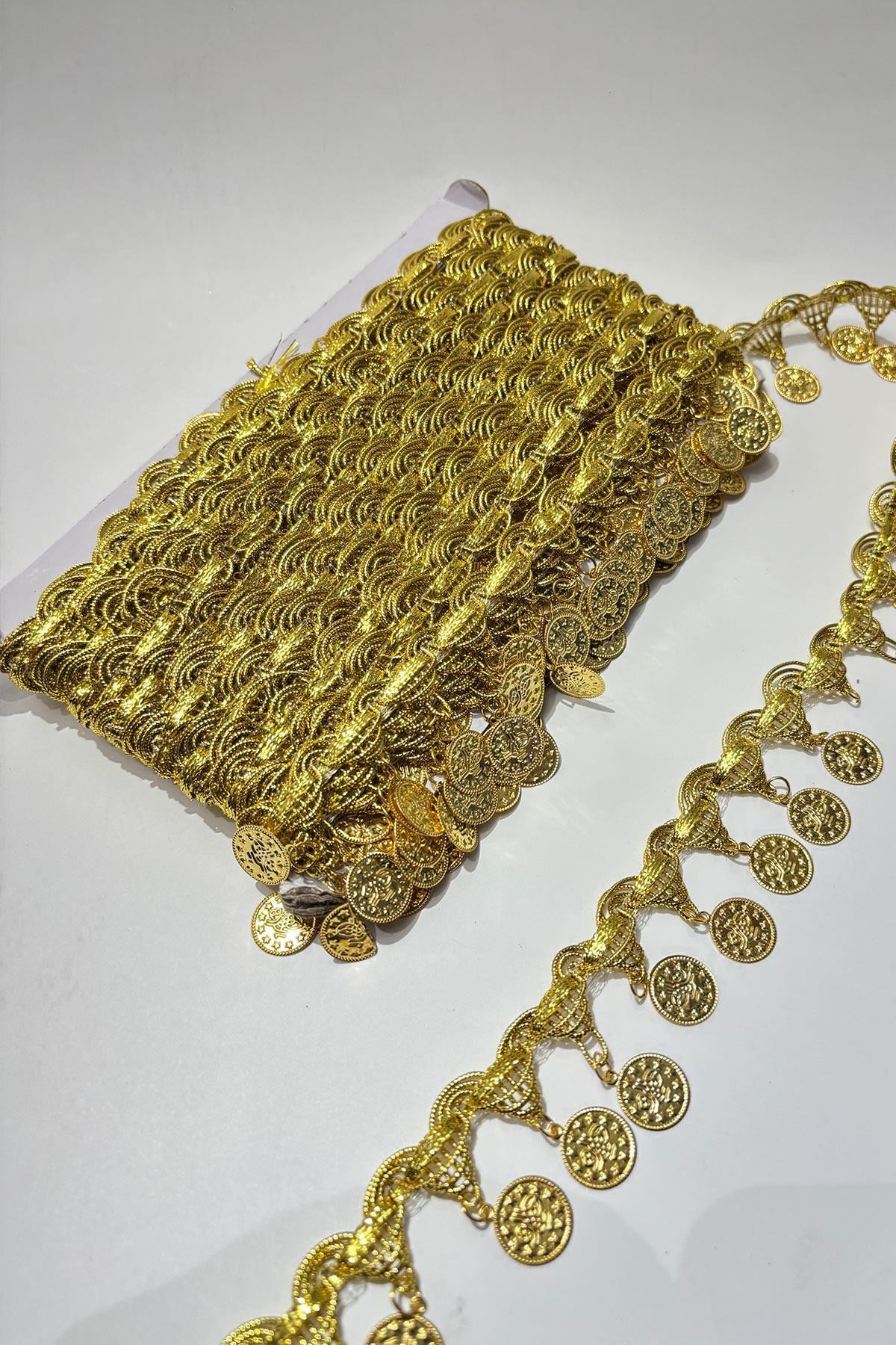 Altın Sarısı Para Pullu Şerit Boncuk