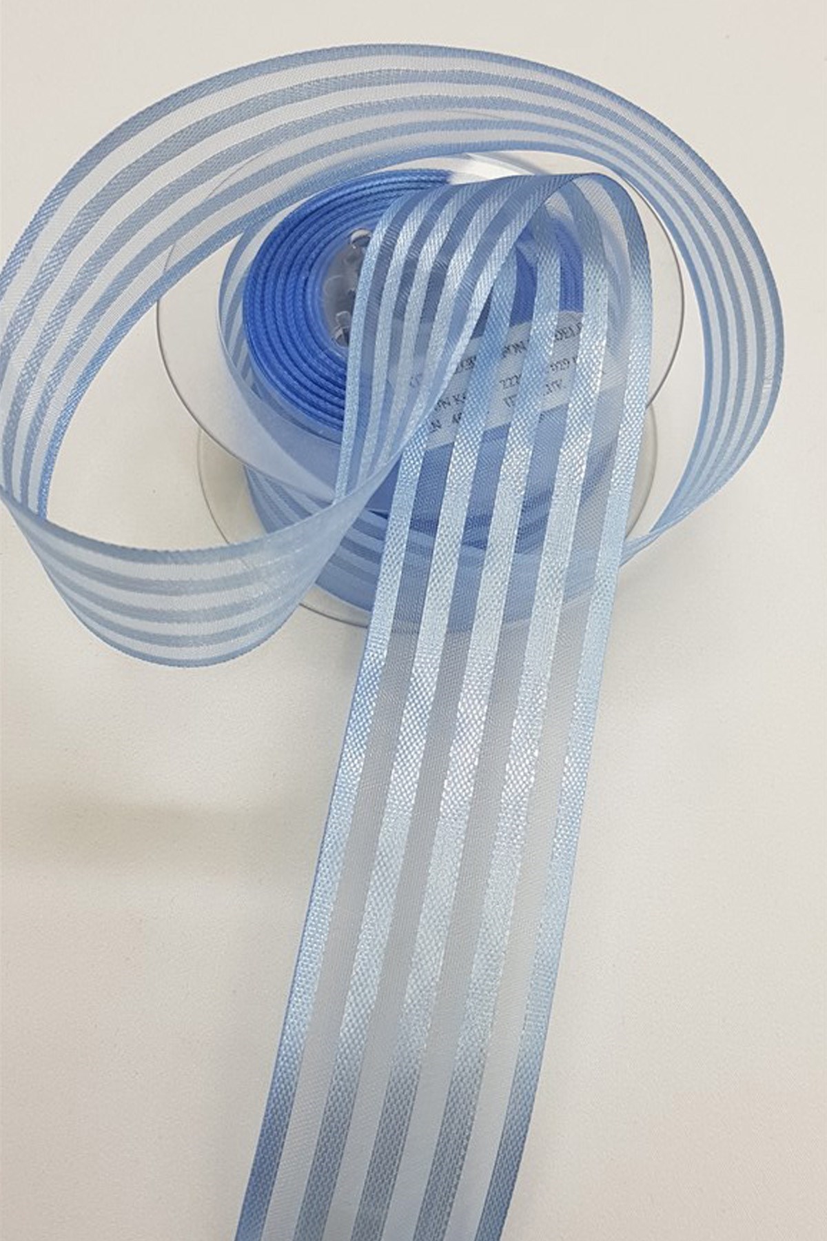 Bebe Mavi Saten Çizgili Şifon Kurdele 4Cm