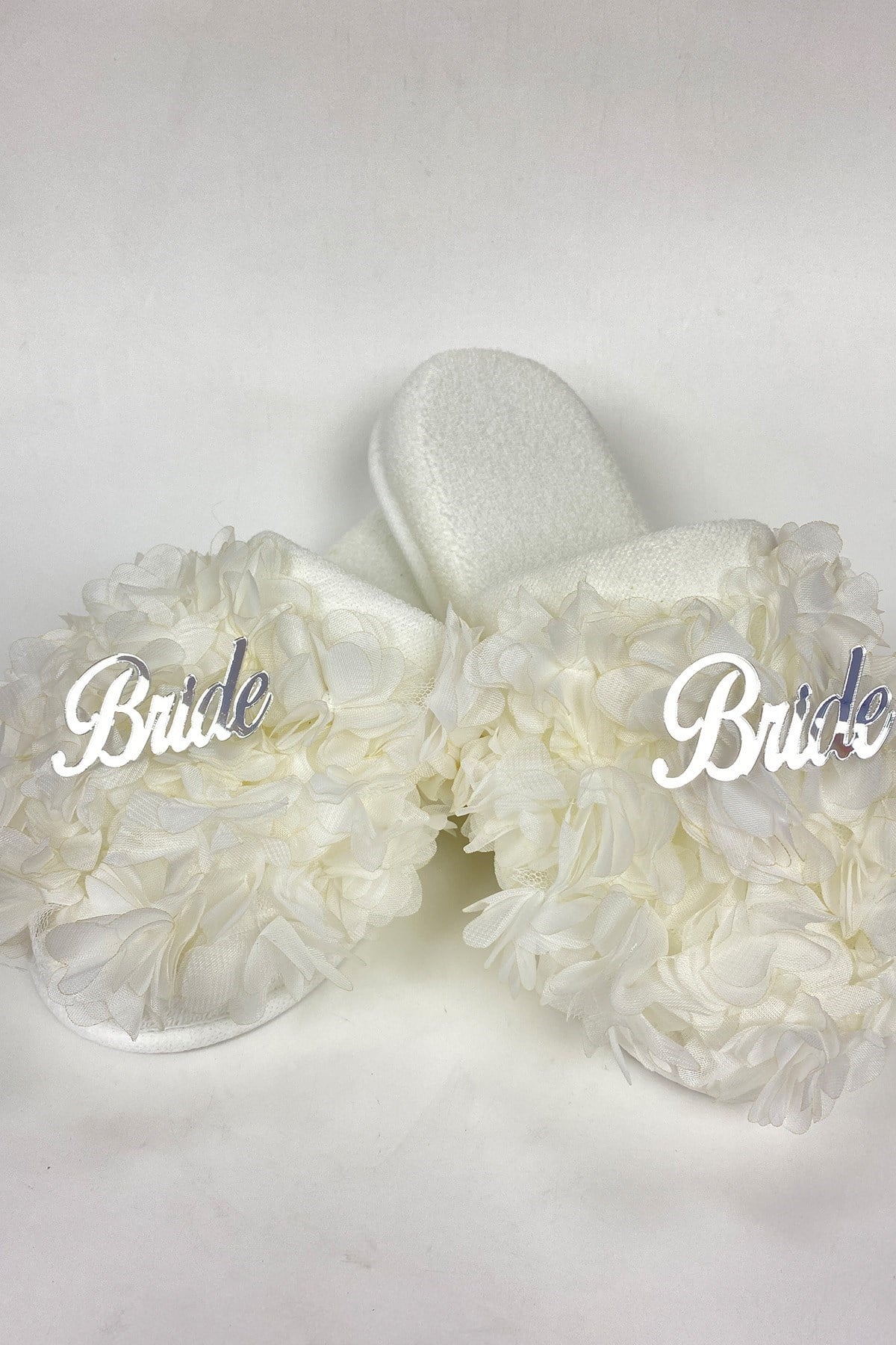 Beyaz Bride Yazılı Çiçekli Süslü Gelin Terliği