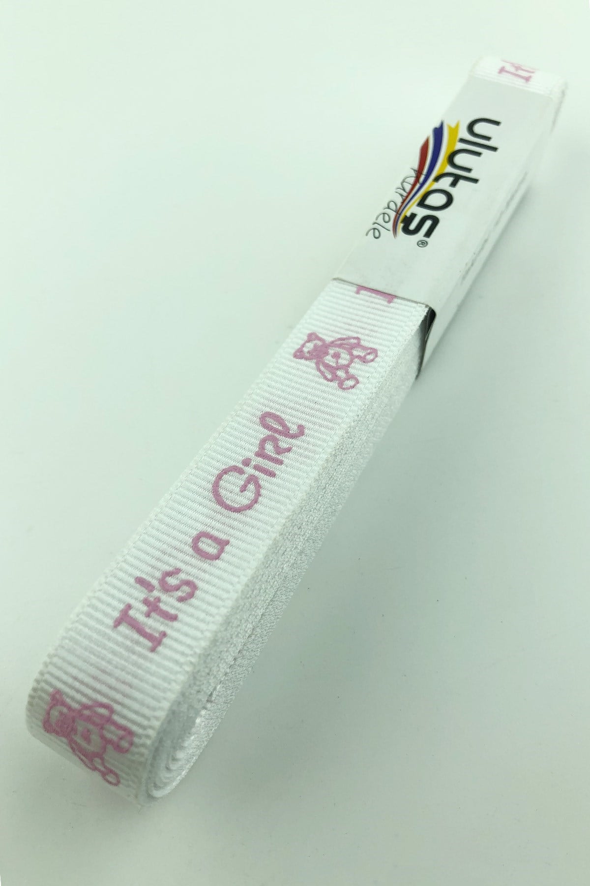 Beyaz Pembe Bebek Figür Baskılı Grogren Kurdele 1,5 cm