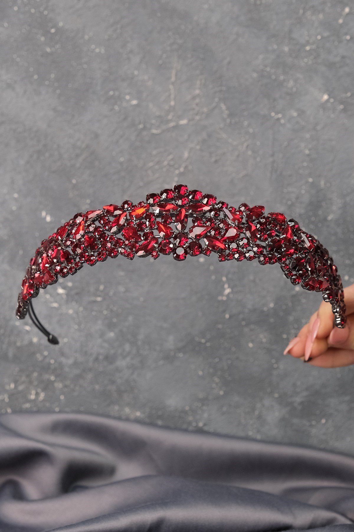Bordo Ela Band Model Gelin Tacı Saç Aksesuarı