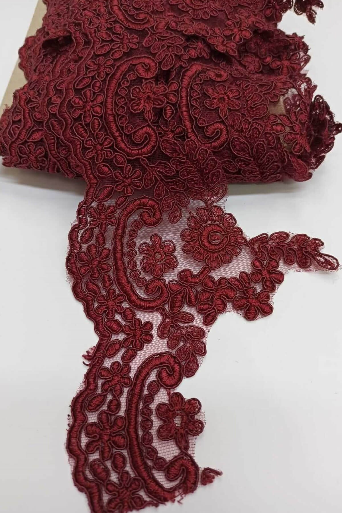 Bordo Fransız Güpür Şerit Dantel