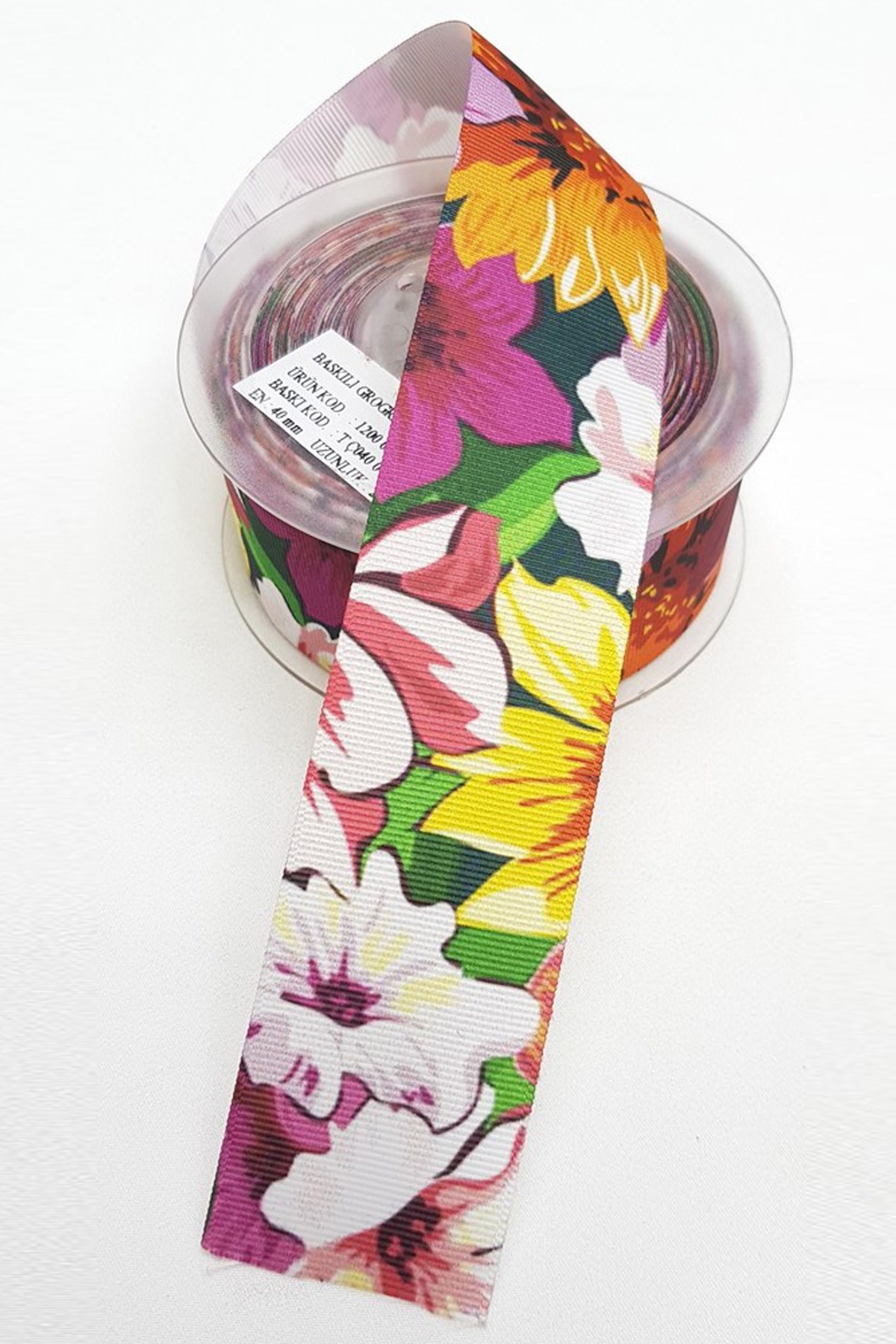 Çiçekli Baskılı Grogren Kurdele 4 cm