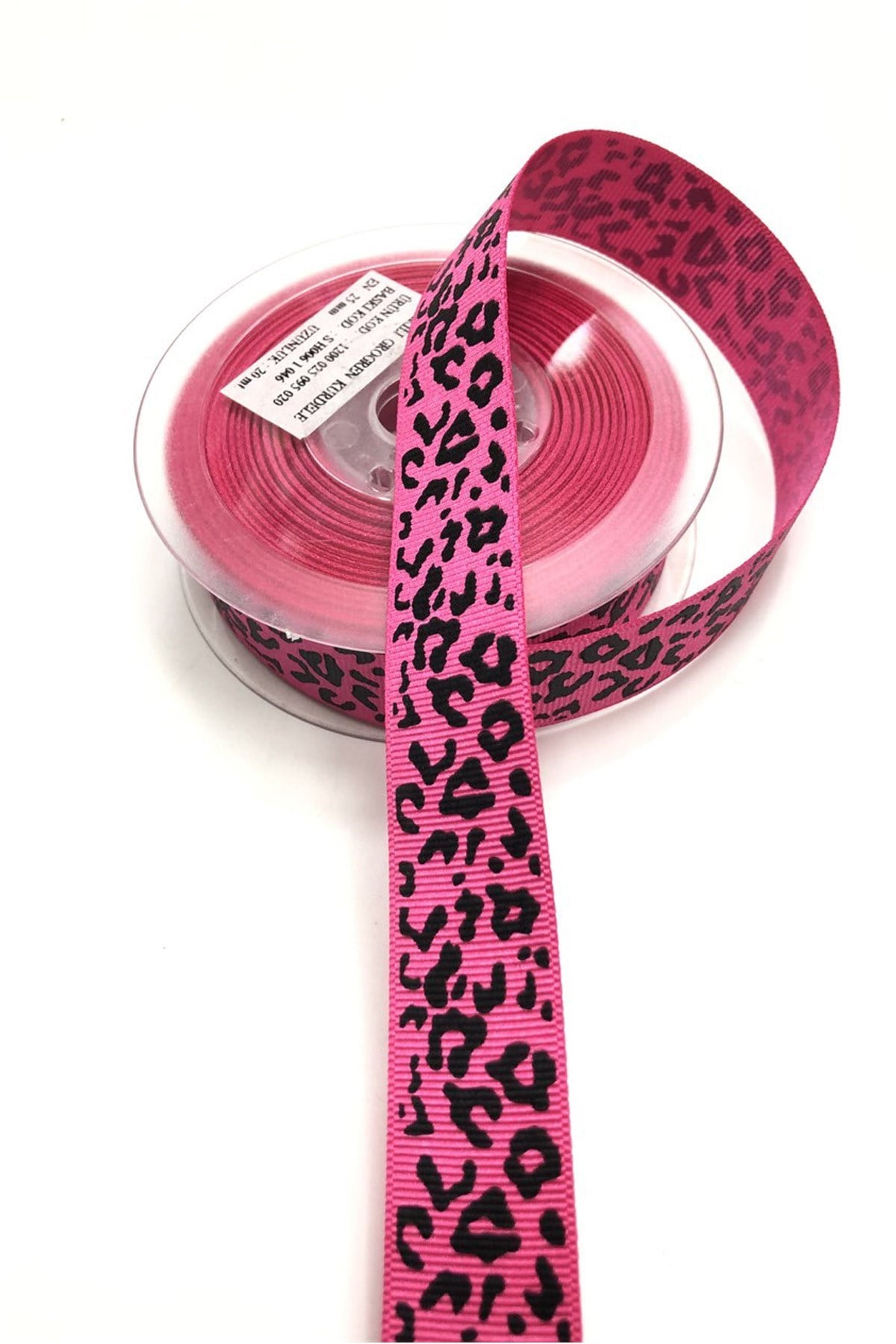 Fuşya Leopar Desenli  Grogren Kurdela 2,5 cm 1 mt 
