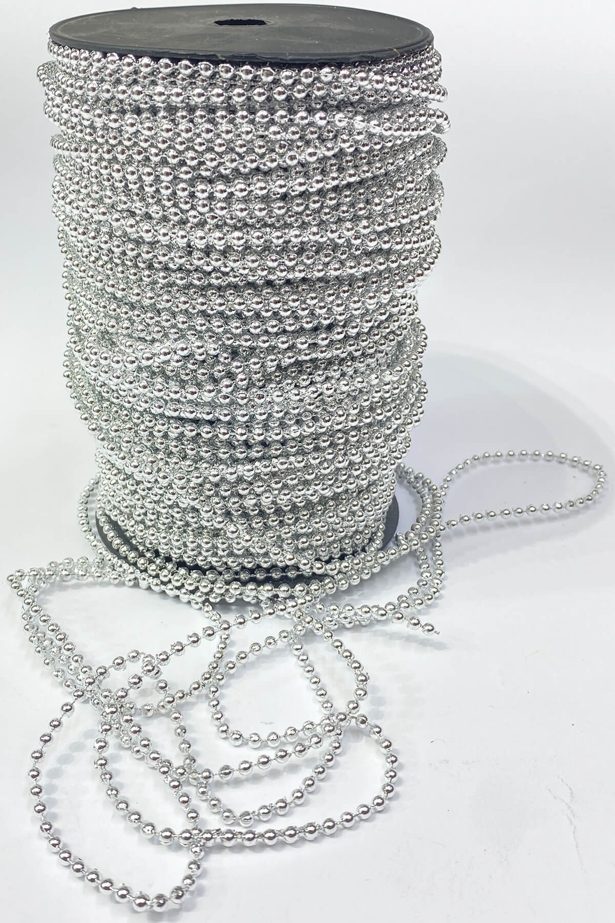 Gümüş Plastik Şerit Yuvarlak İnci 4 mm 10 mt