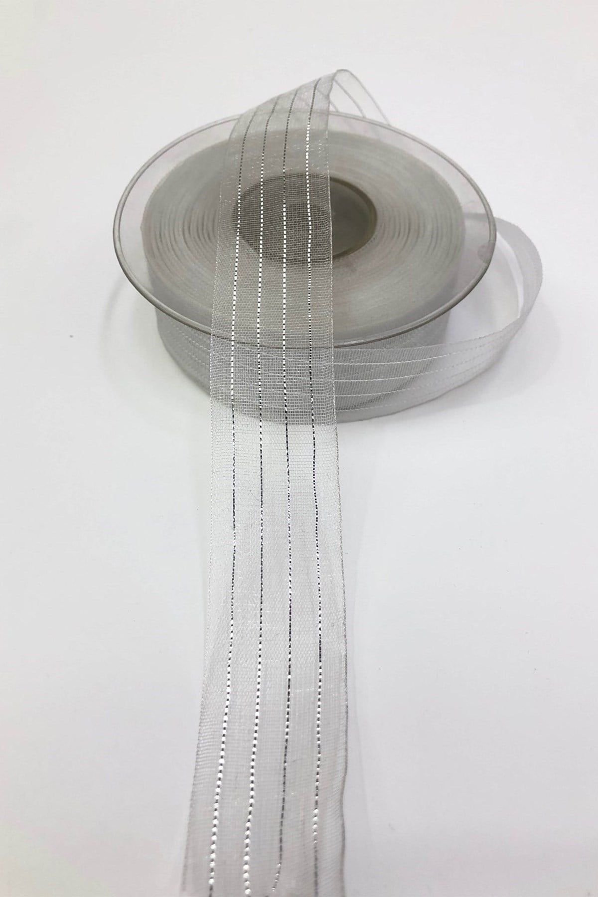 Gümüş Şeffaf Simli Organze Kurdele 2,5 Cm