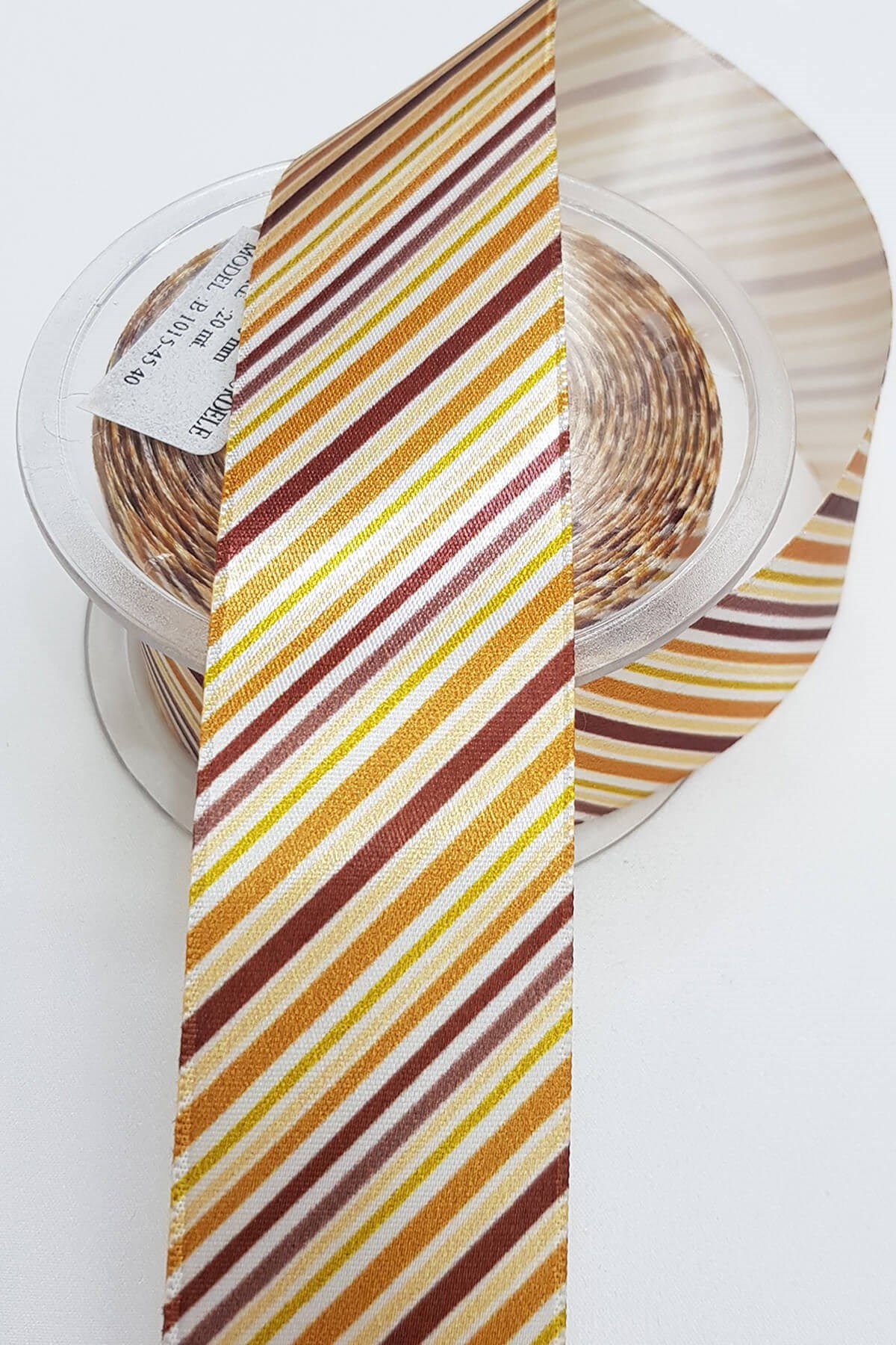 Kahve Çizgi Baskı Saten Kurdele 4Cm
