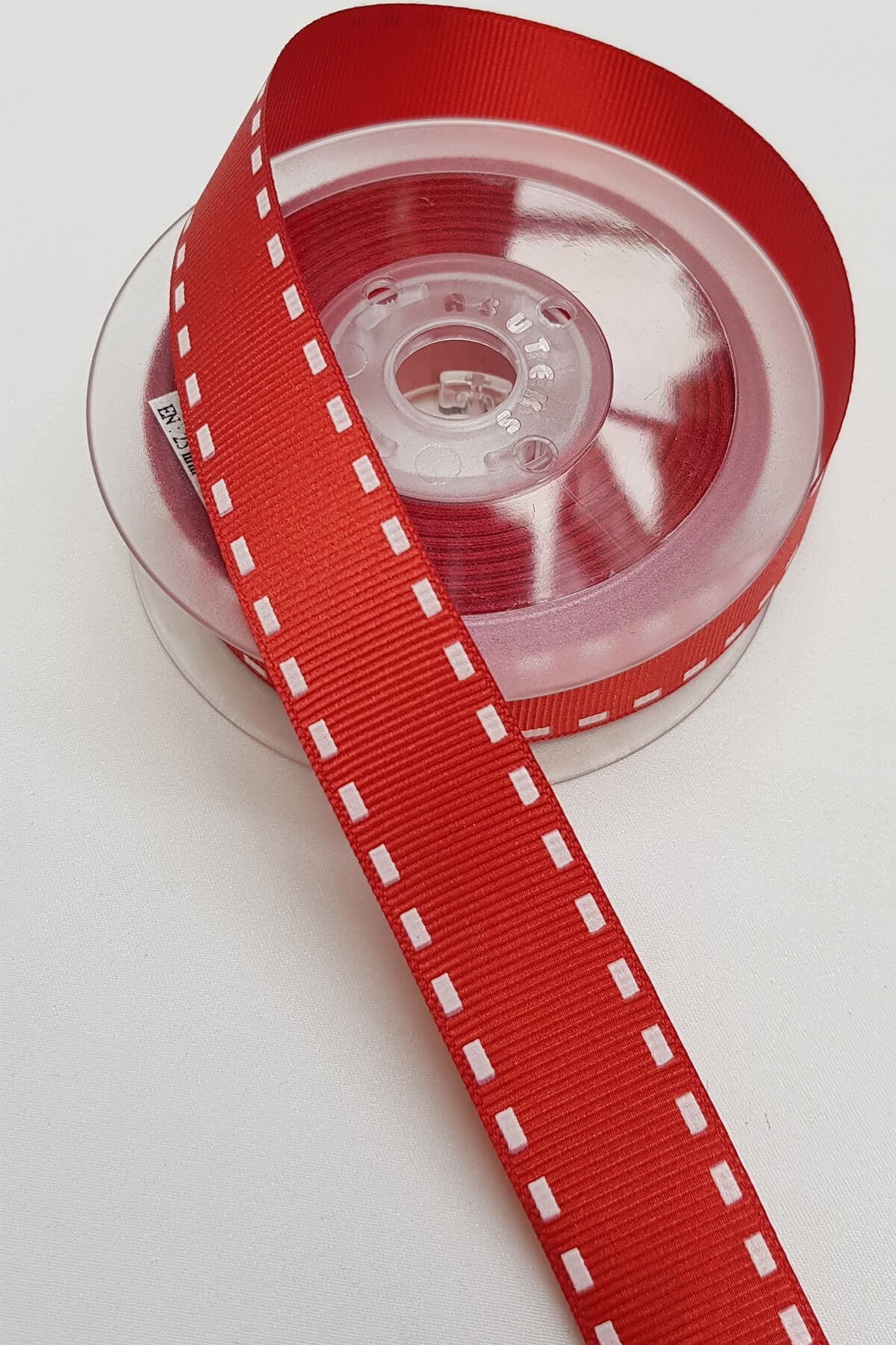 Kırmızı Şerit Baskılı Grogren Kurdele 2,5Cm