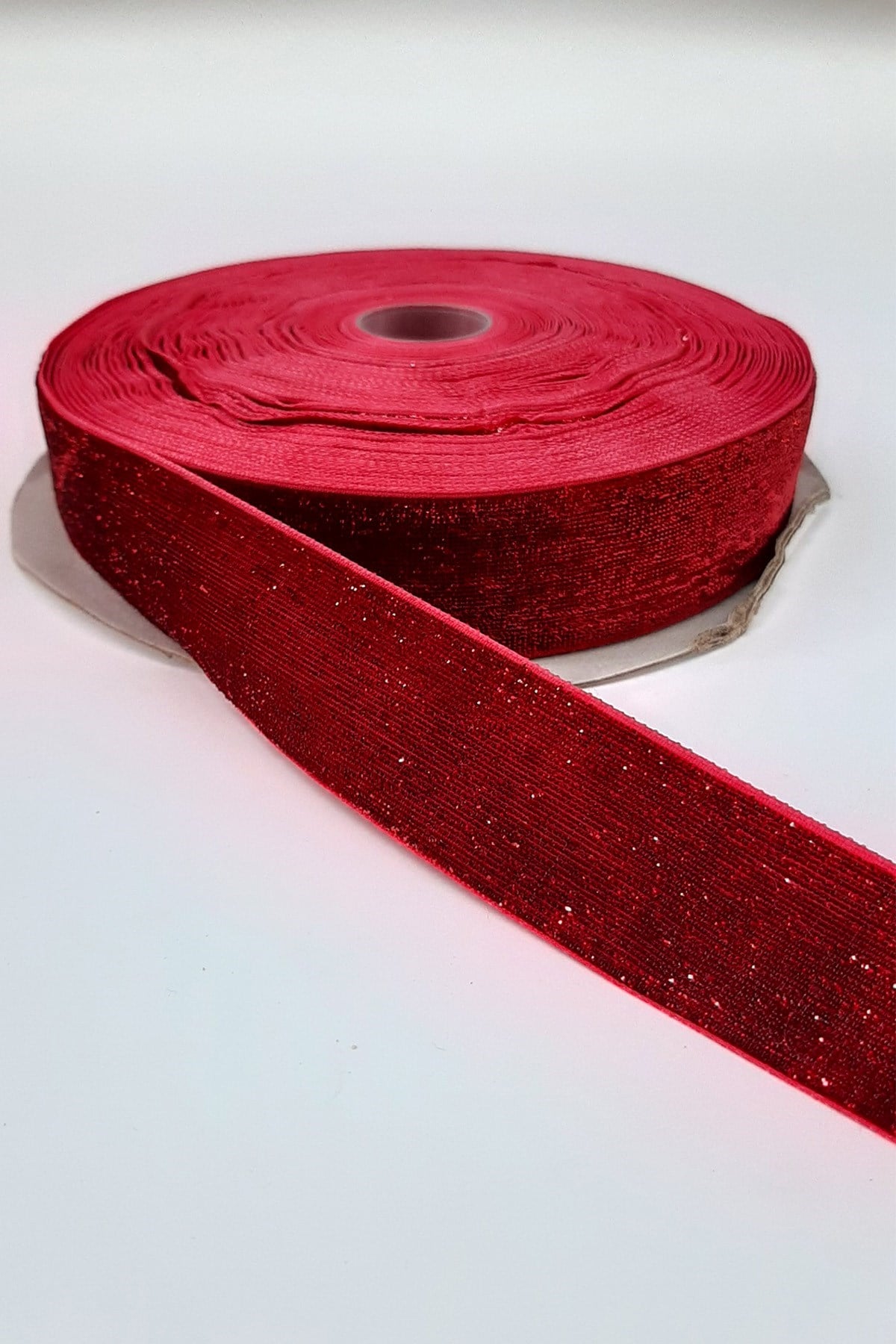 Kırmızı Simli Kadife Kurdele 4 Cm