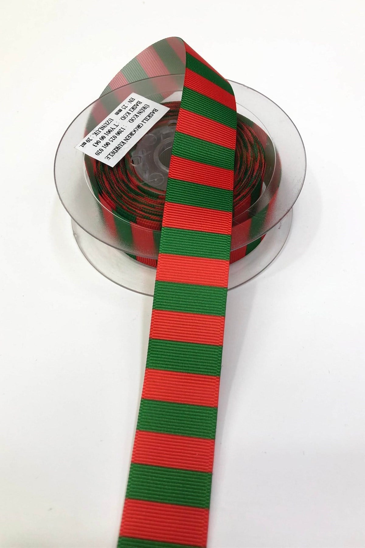 Kırmızı Yeşil Çizgi Baskılı Grogren Kurdele 2,5Cm