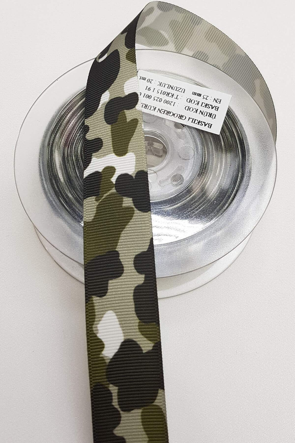 Koyu Yeşil Kamuflaj Baskılı Grogren Kurdele 2,5Cm