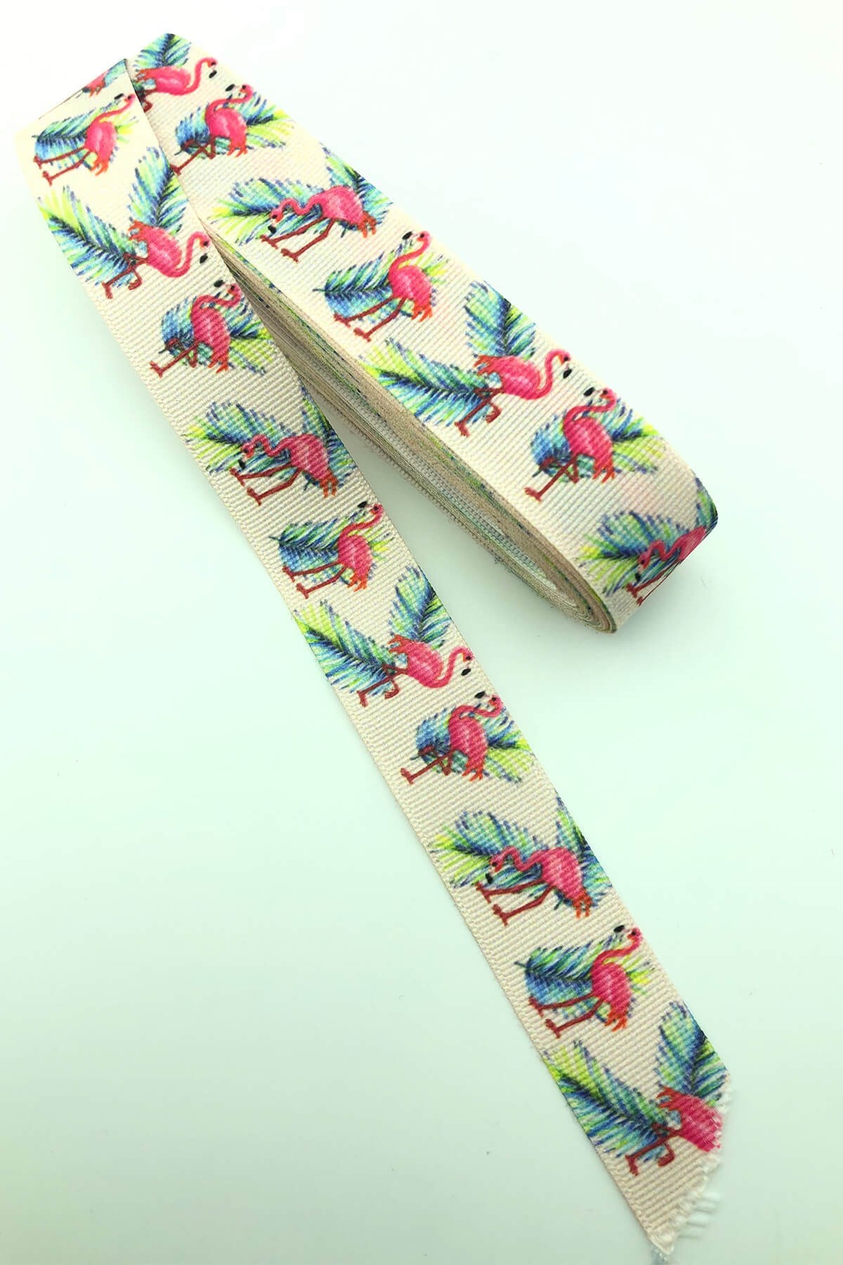 Krem Flamingo Baskıılı Grogren Kurdele 10 Mt