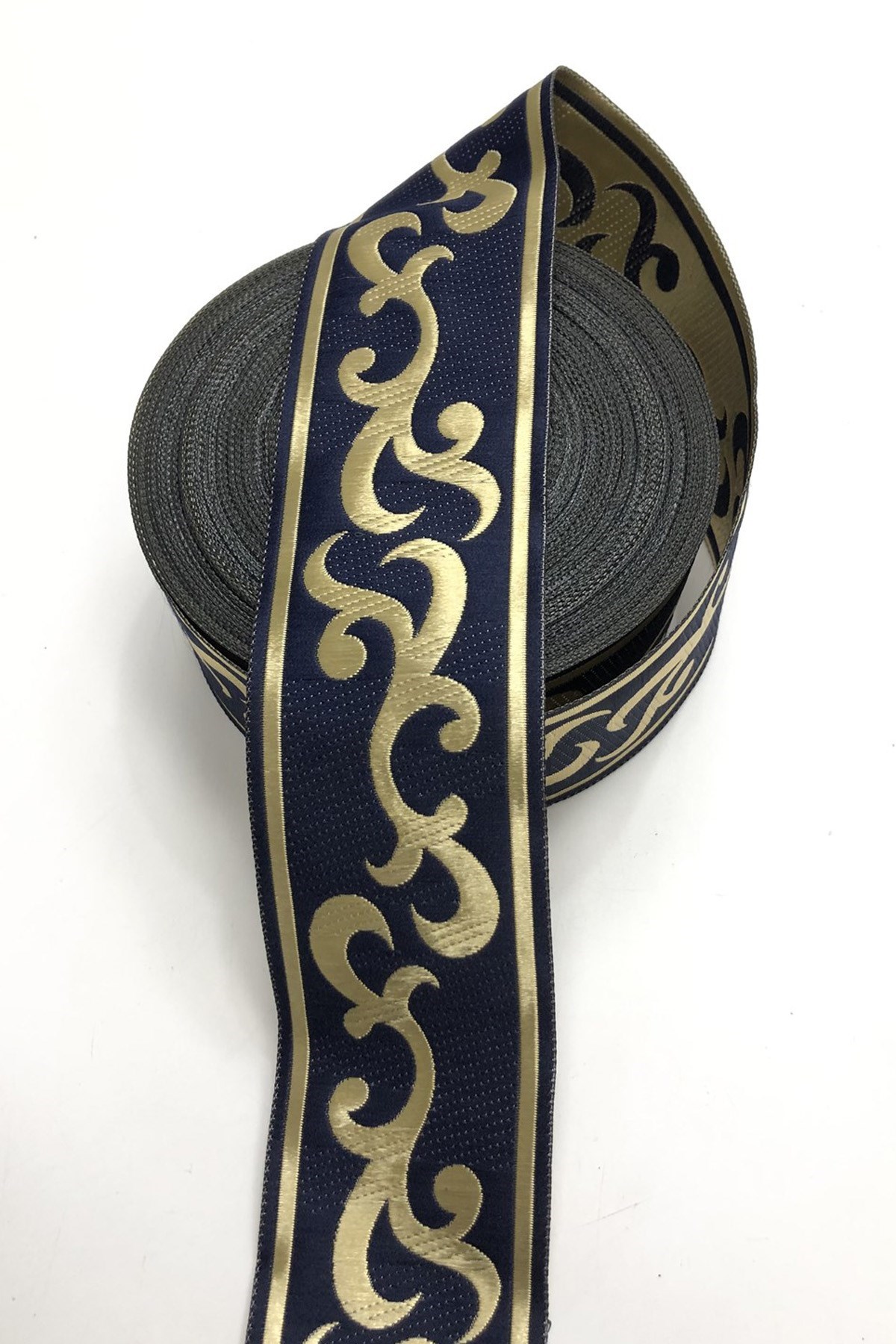 Lacivert Baskılı Desenli Kurdele 4,5 cm
