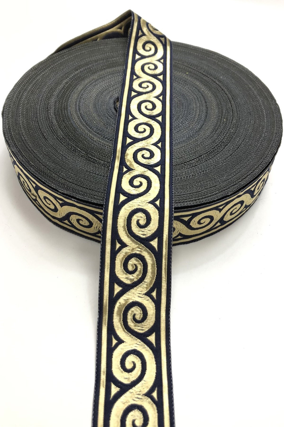 Lacivert Simli Baskılı Kurdele 3,5 cm
