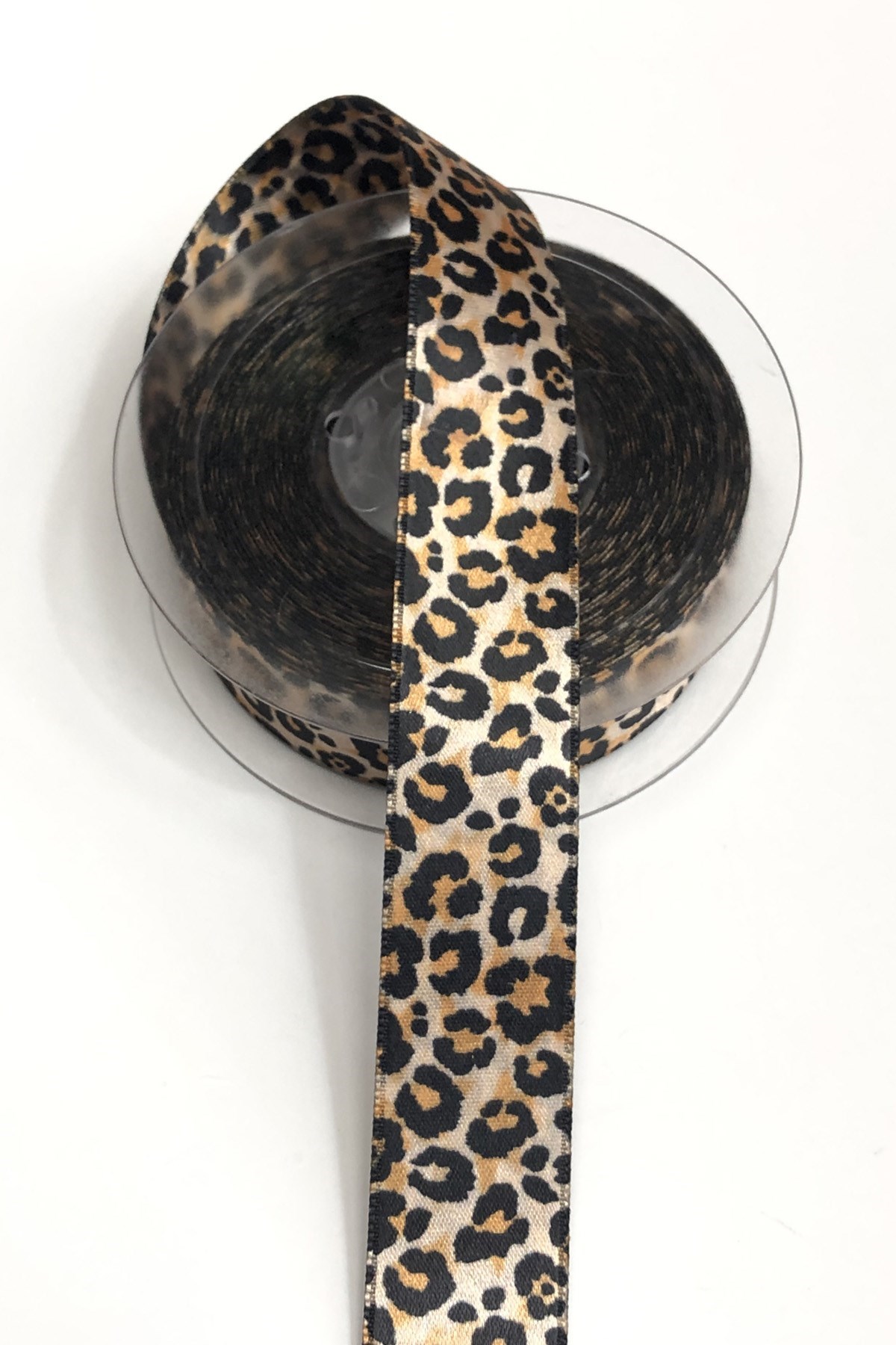 Leopar Desenli Saten Kurdele