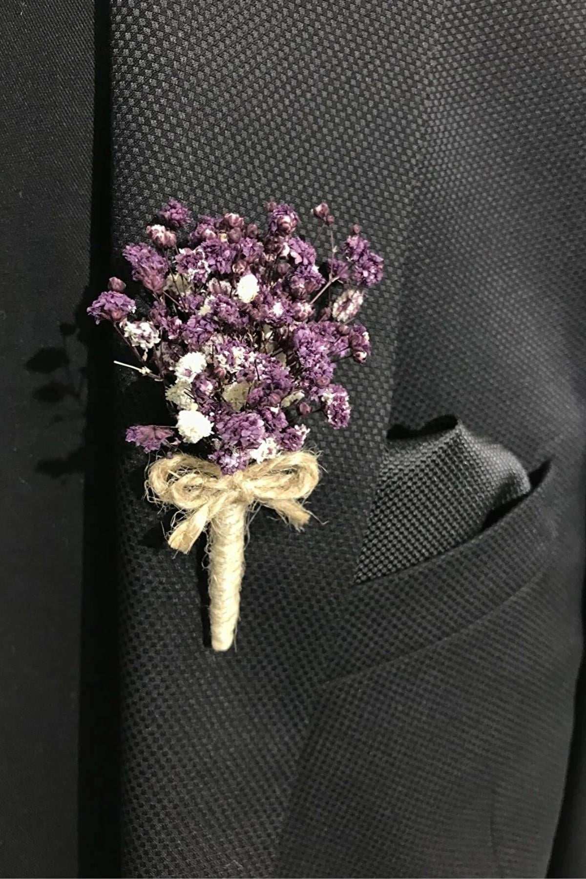 Lila Yaka Çiçeği Damat Çiçeği Sağdıç Çiçeği Düğün İçin Çiçek 1 Adet