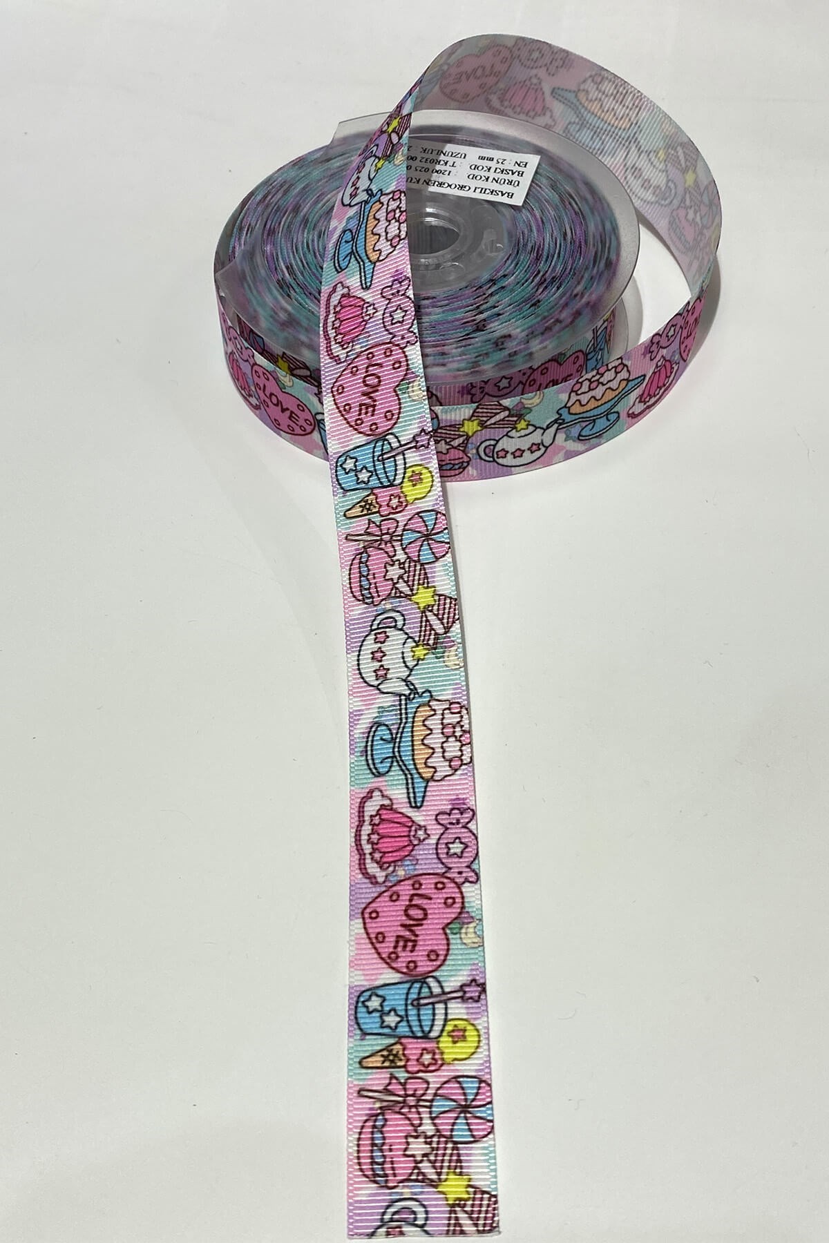 Love Baskılı Grogren Kurdele 1 mt 2,5 cm Pembe
