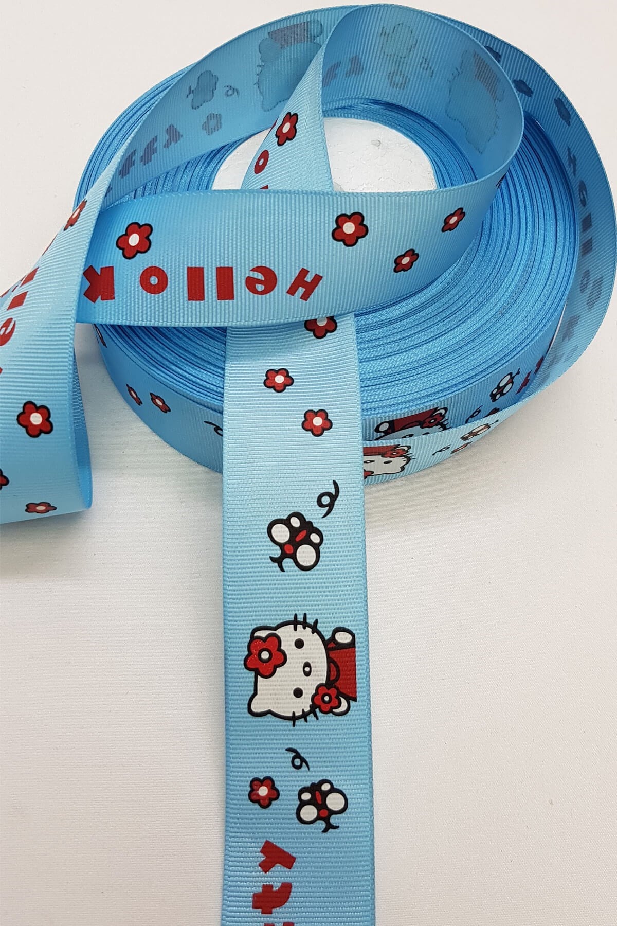Mavi Hello Kıtty Baskılı Grogren Kurdele 3 Cm
