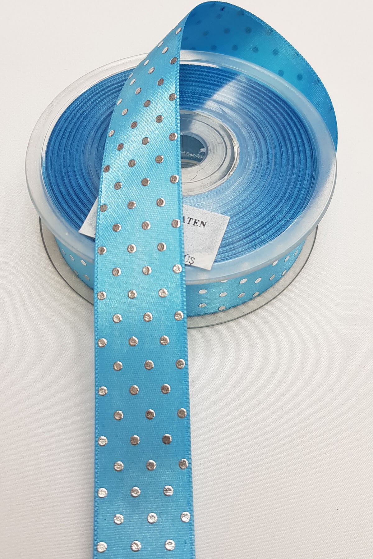Mavi Renk Puantiye Baskılı Saten Kurdele 2,5Cm