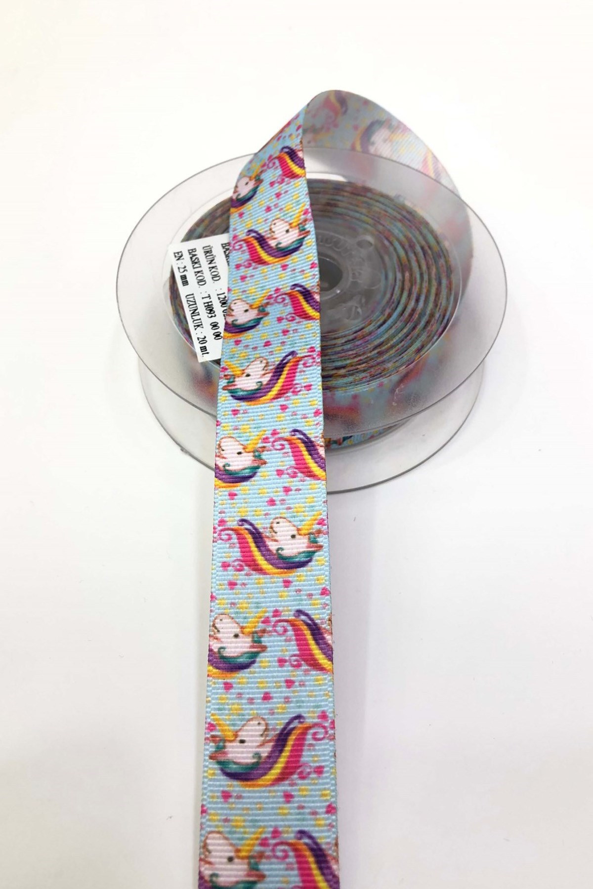Mavi Ünicorn Baskılı Grogren Kurdele 2,5Cm