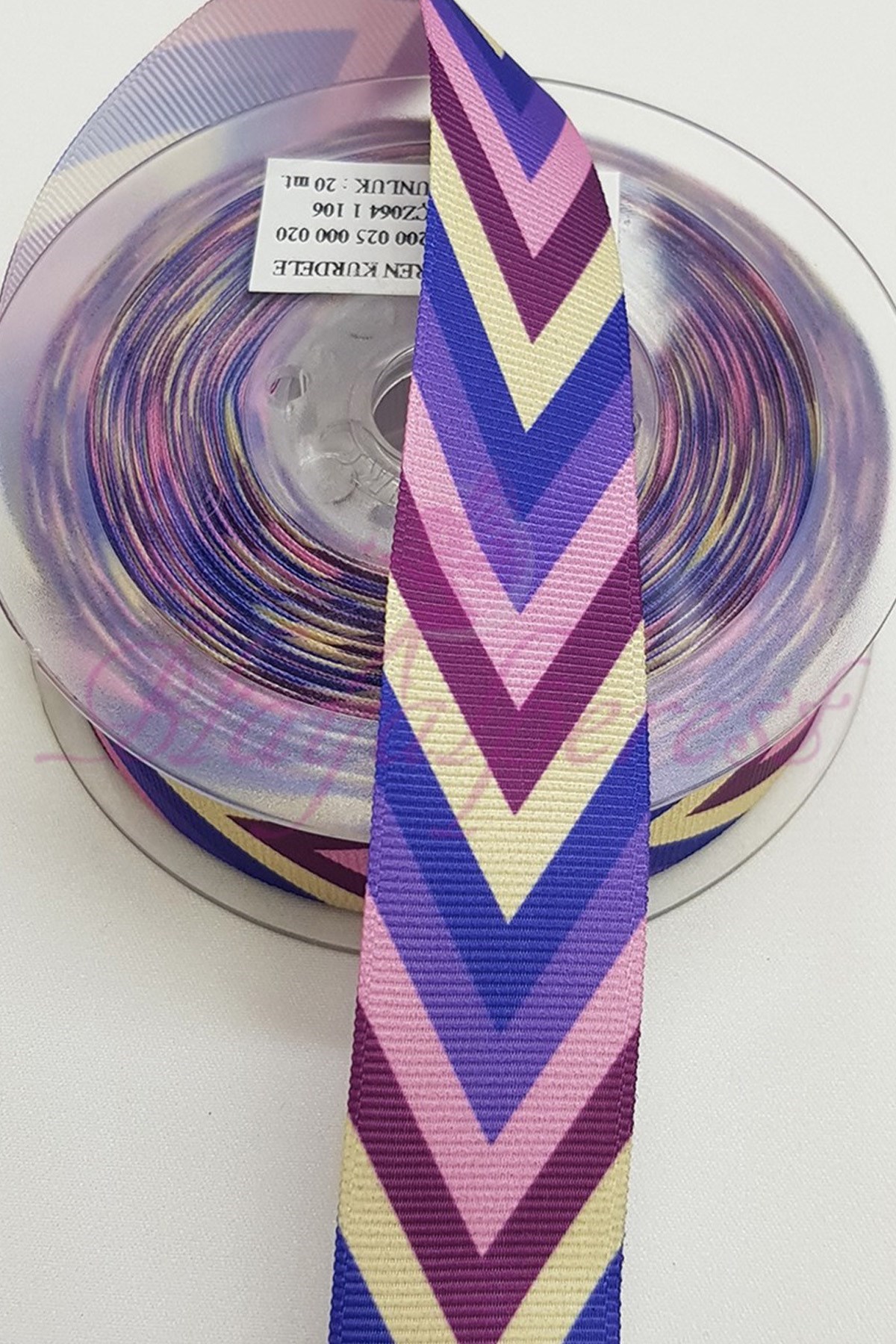 Mor Çizgili Baskılı Grogren Kurdele 2,5Cm