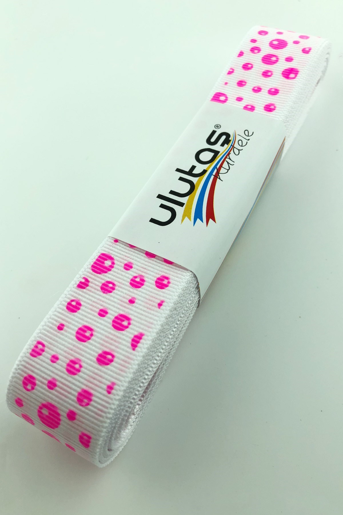 Neon Pembe Puanlı Baskı Grogren Kurdele 2,5 cm