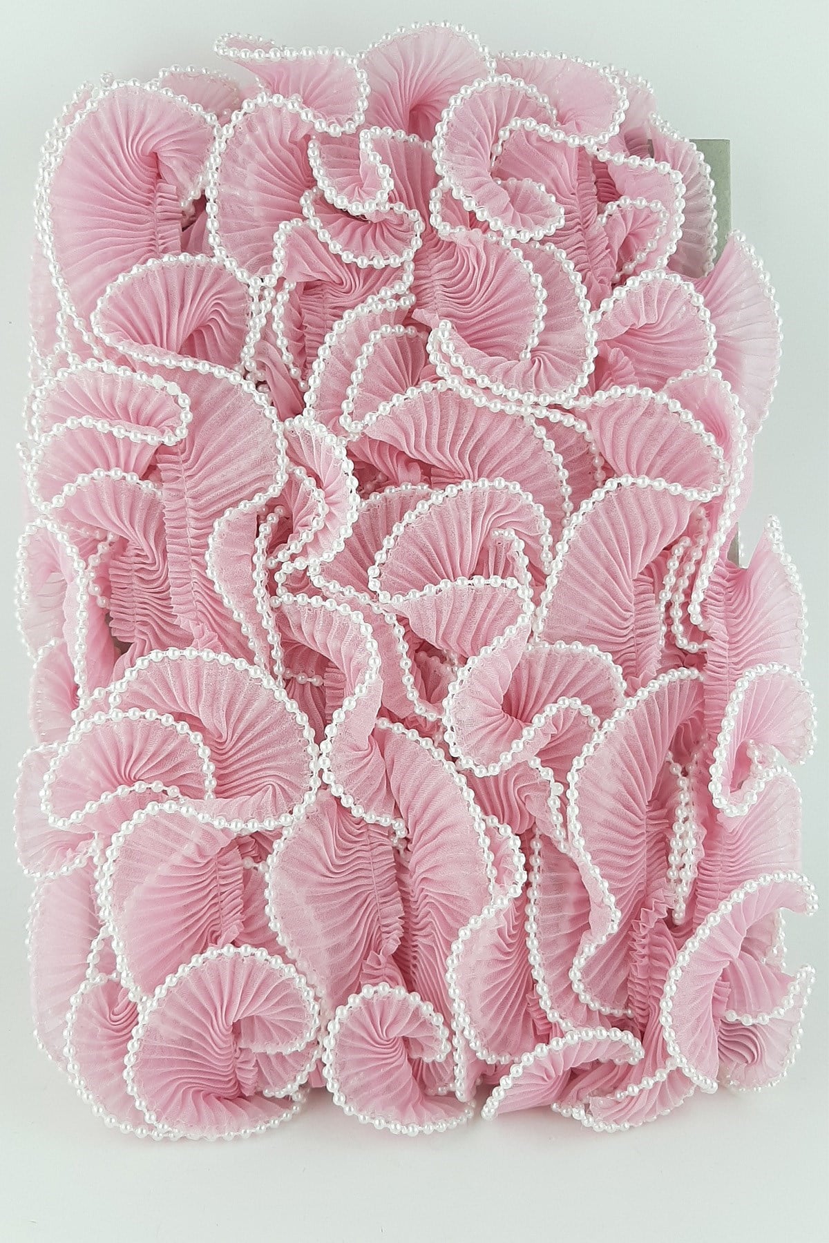 Pembe  İncili Plise Fırfır