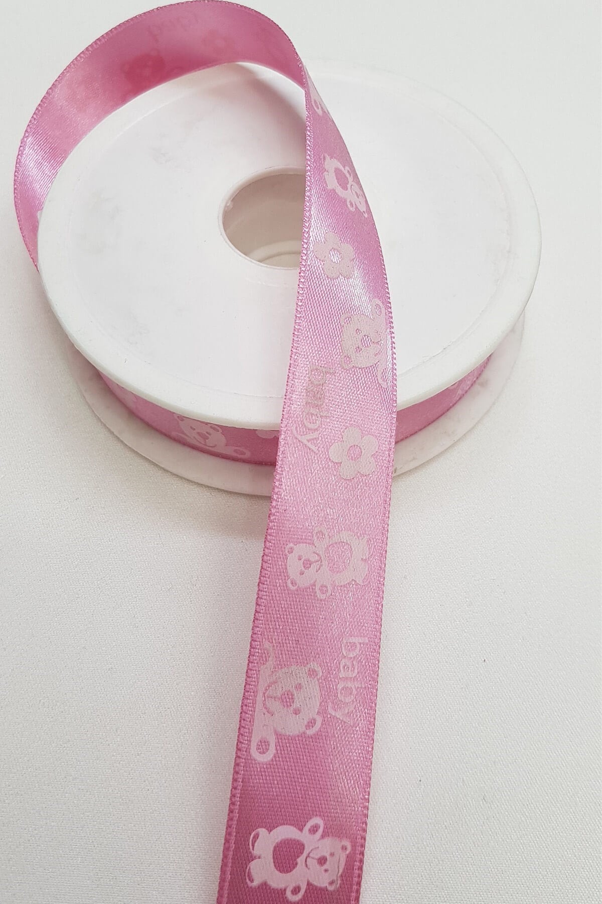 Pembe Baby Baskılı Saten Kurdele 2,5Cm