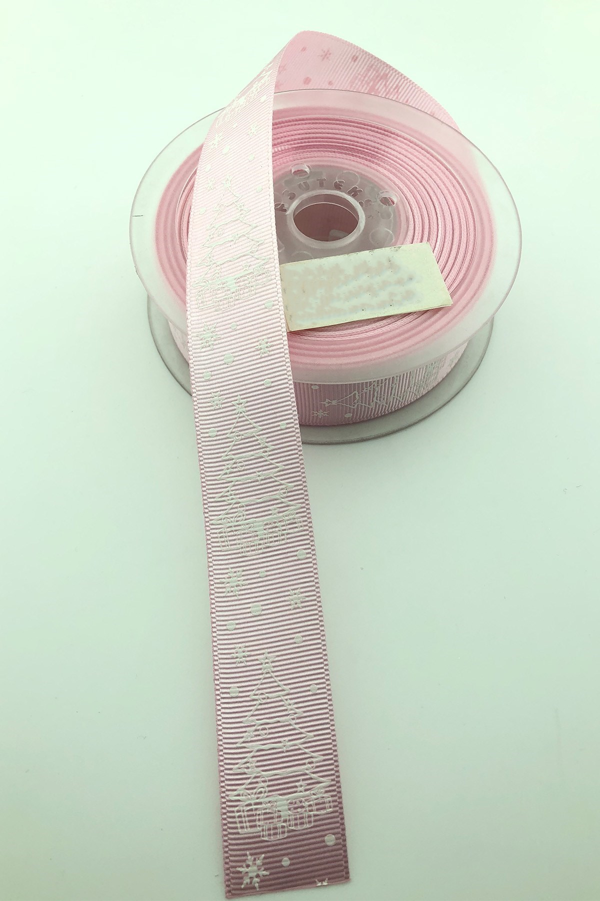 Pembe Çam Ağacı Baskılı  Yılbaşı Kurdelesi 10 Mt