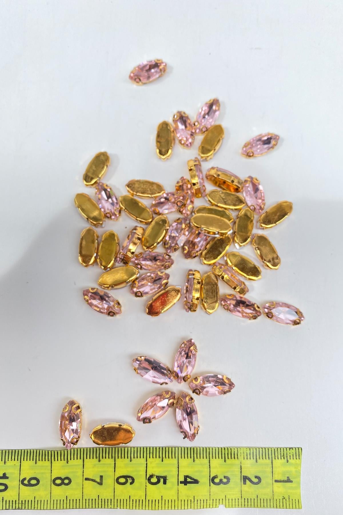 Pembe Gold Zeminli Dikme Parlak Cam Mekik Boncuk 10 Adet