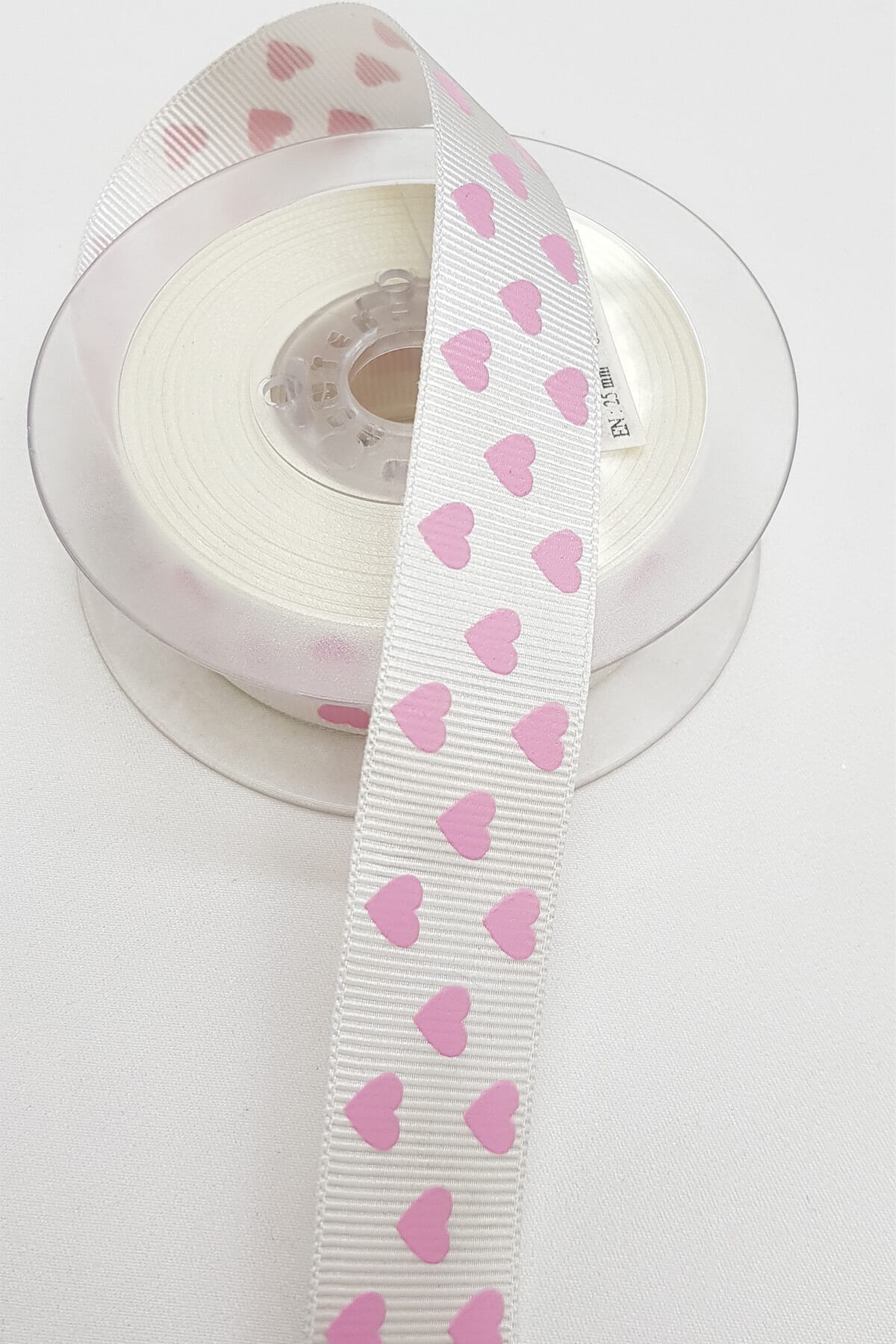 Pembe Kalp Desenli Grogren Kurdele 2,5Cm