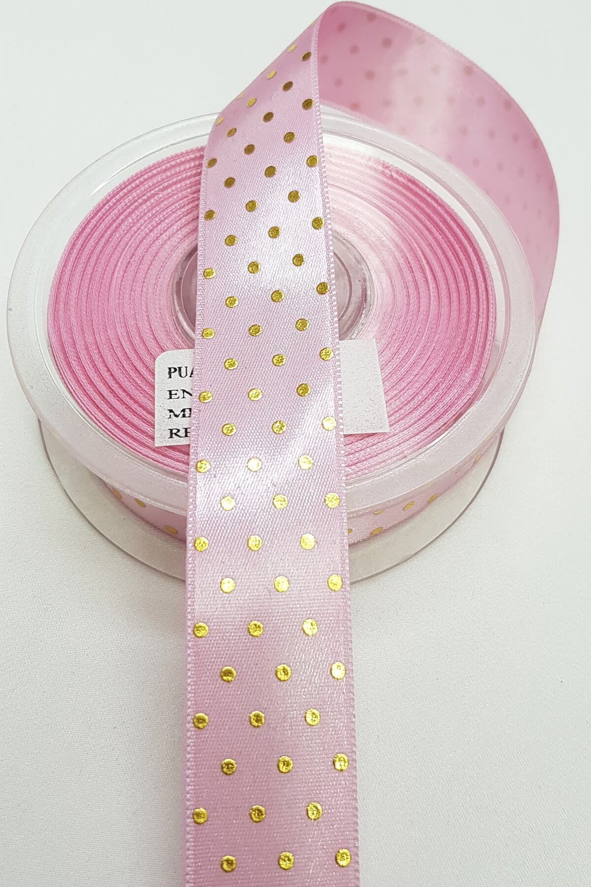 Pembe Puantiye Baskı Saten 2,5 Cm Kurdele