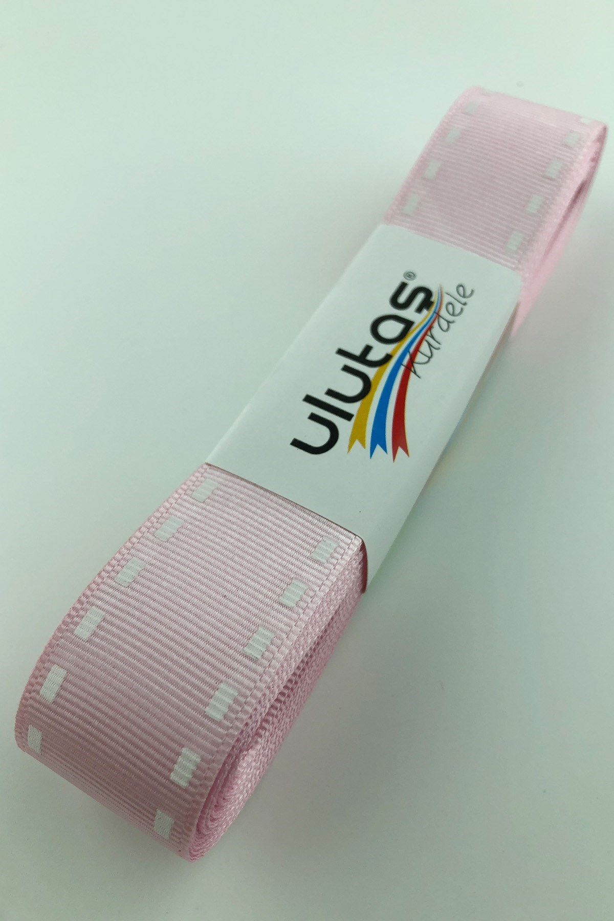 Pembe Şerit Baskılı Grogren Kurdele 2,5 cm