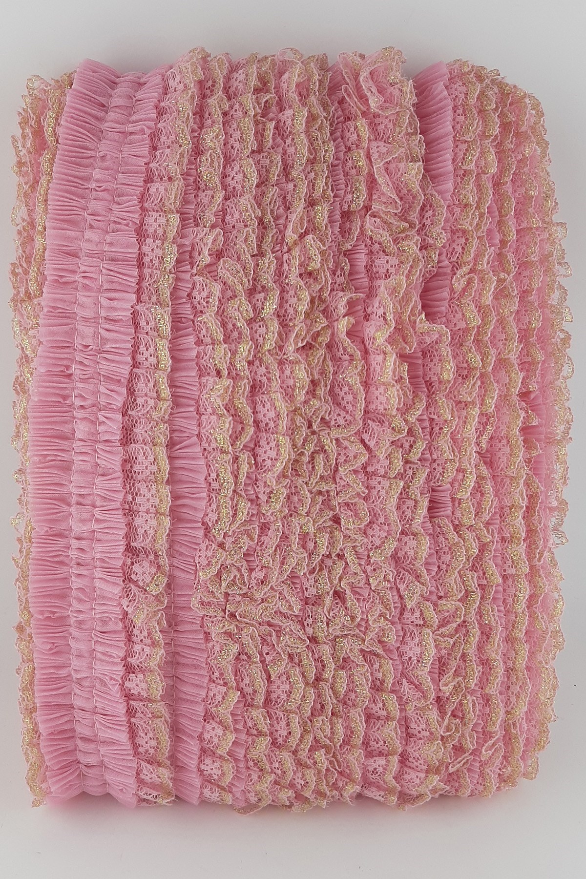 Pembe Sim Dantelli Plise Fırfır