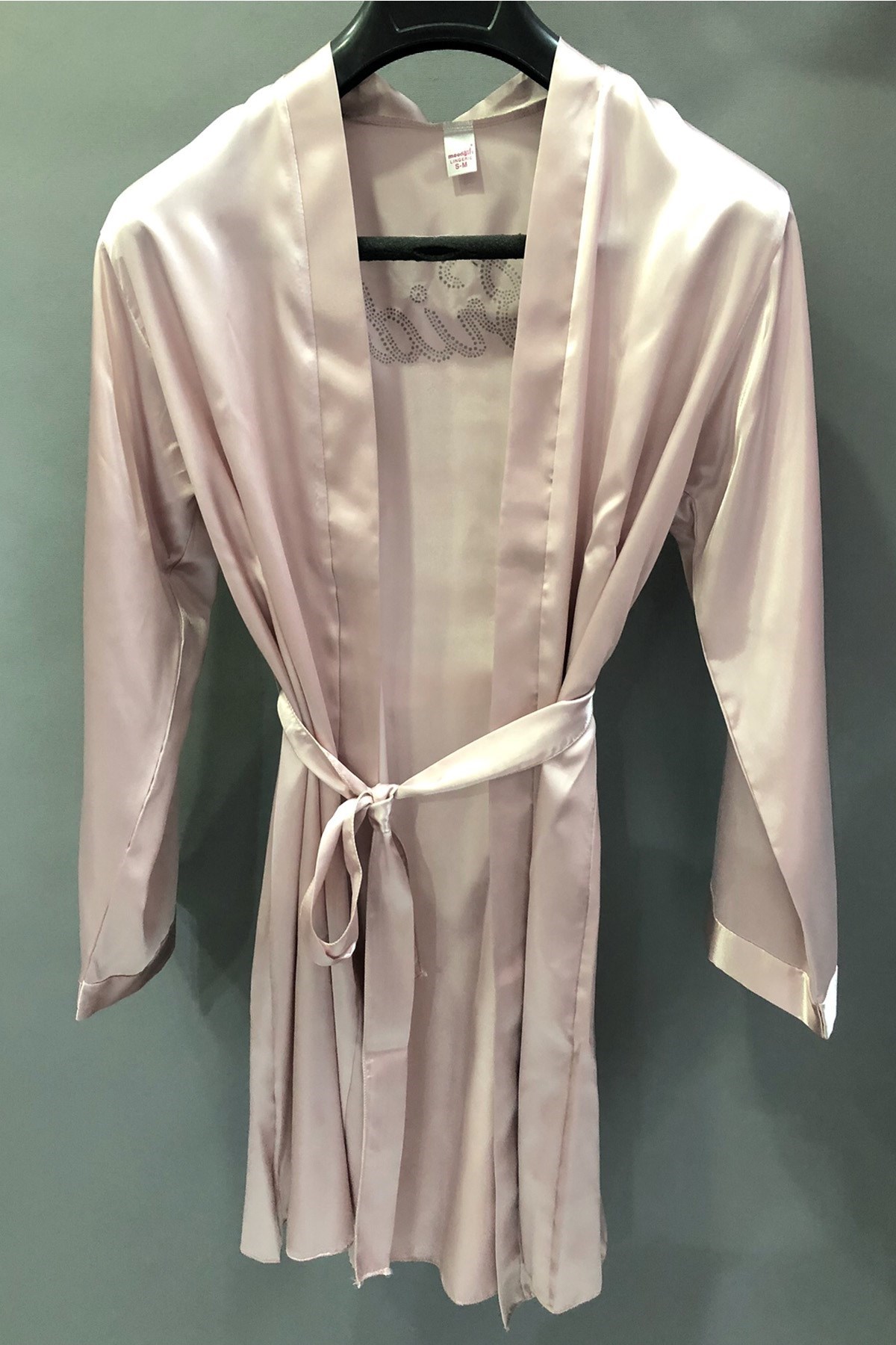 Pudra Renk Saten Bride Sabahlık
