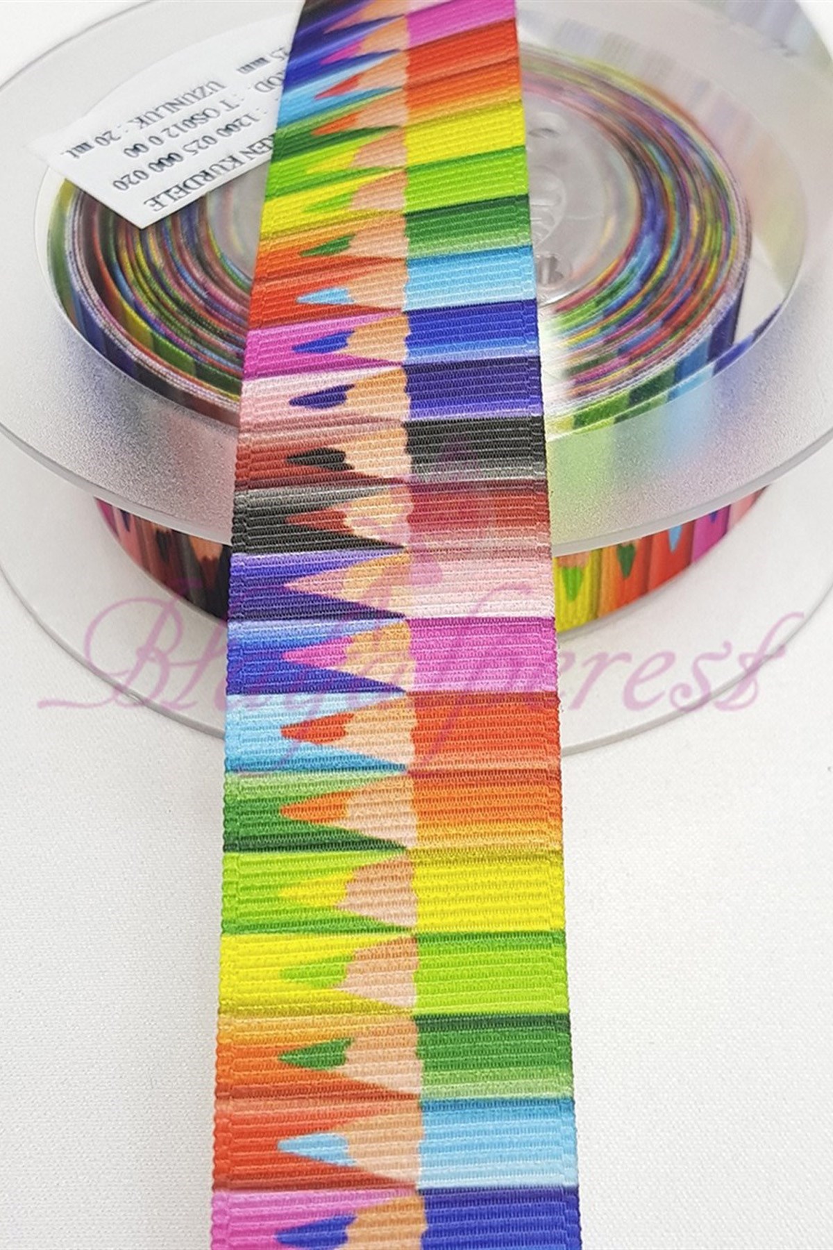 Renkli Kalem Baskılı Grogren Kurdele 2,5Cm