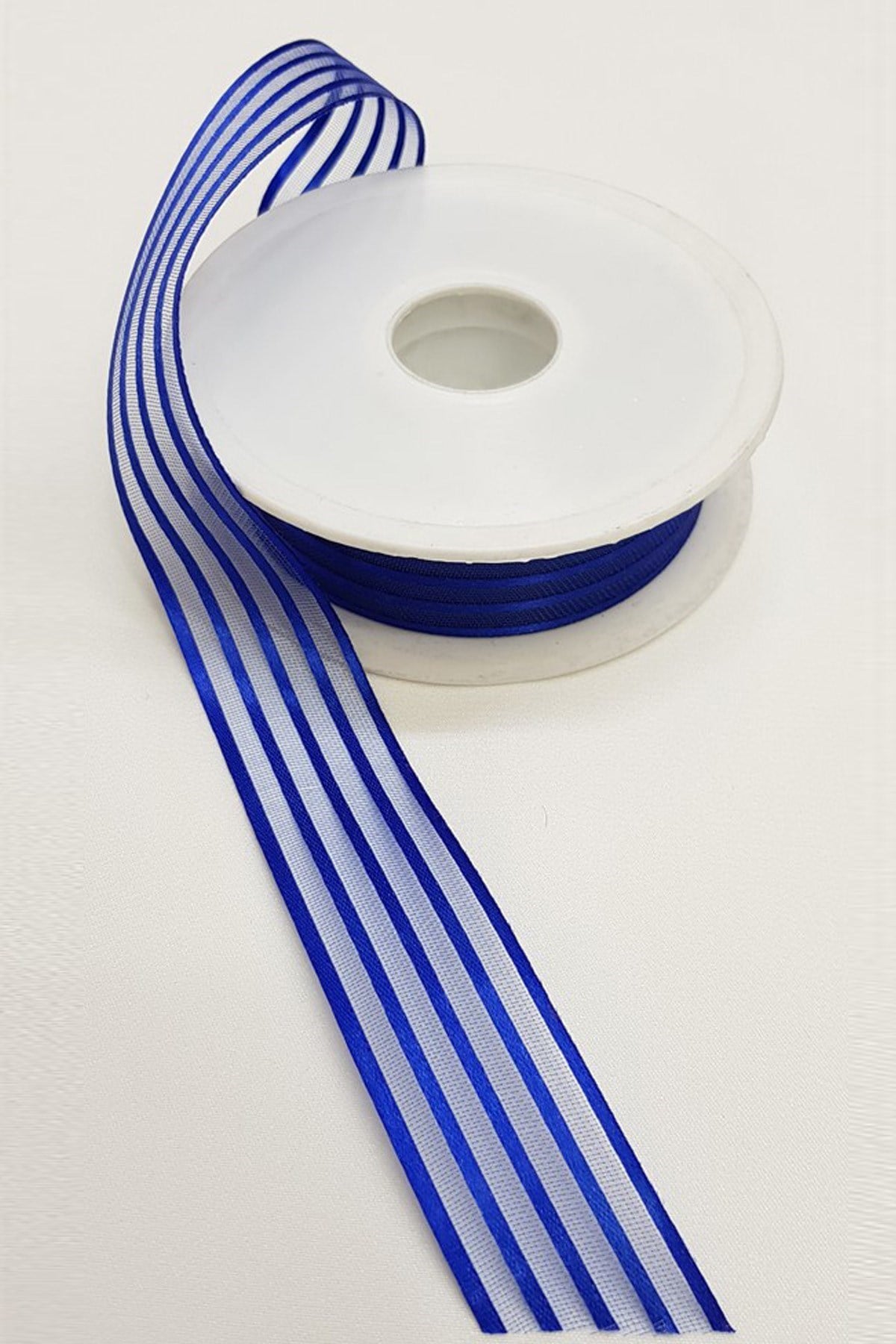 Saks Mavi Saten Çizgili Şifon Kurdele 2,5Cm