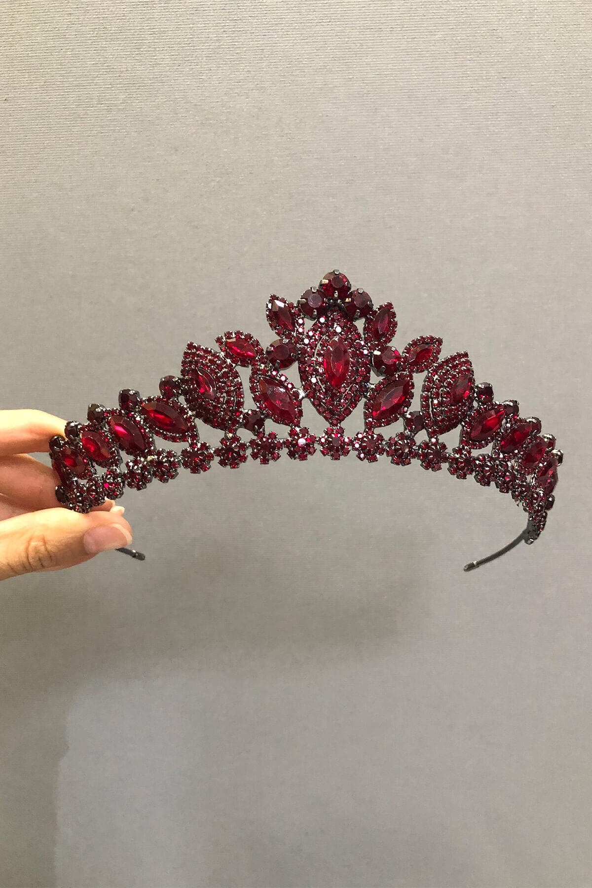 Salmy Model Bordo Gelin Kına Tacı ve Küpesi