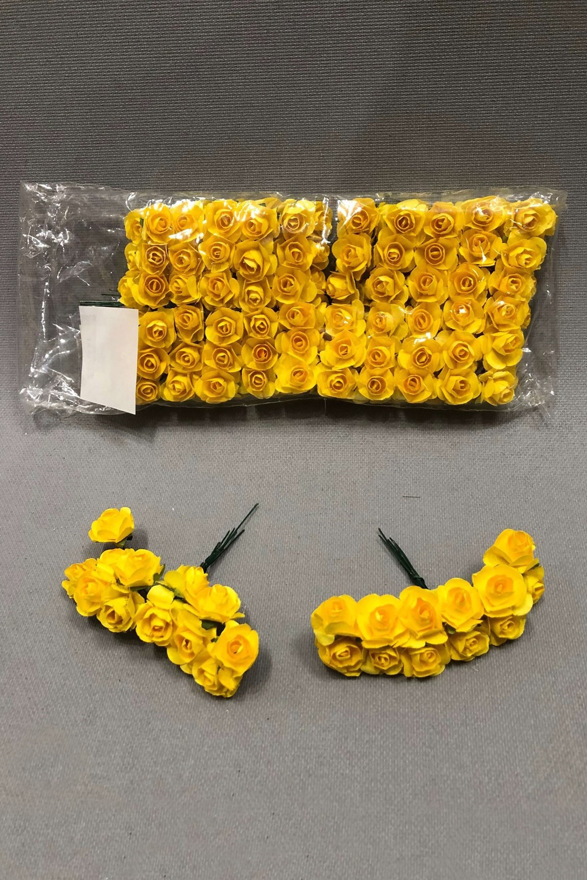 Sarı Kağıt Gül Çiçek 1 paket 144 lü 