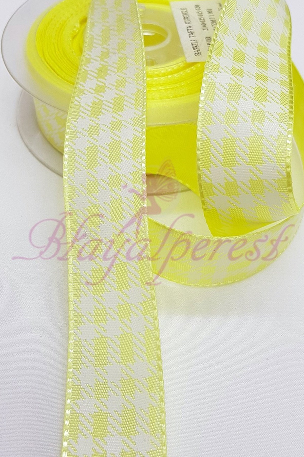 Sarı Kare Baskılı Tafta Kurdele 2,5Cm
