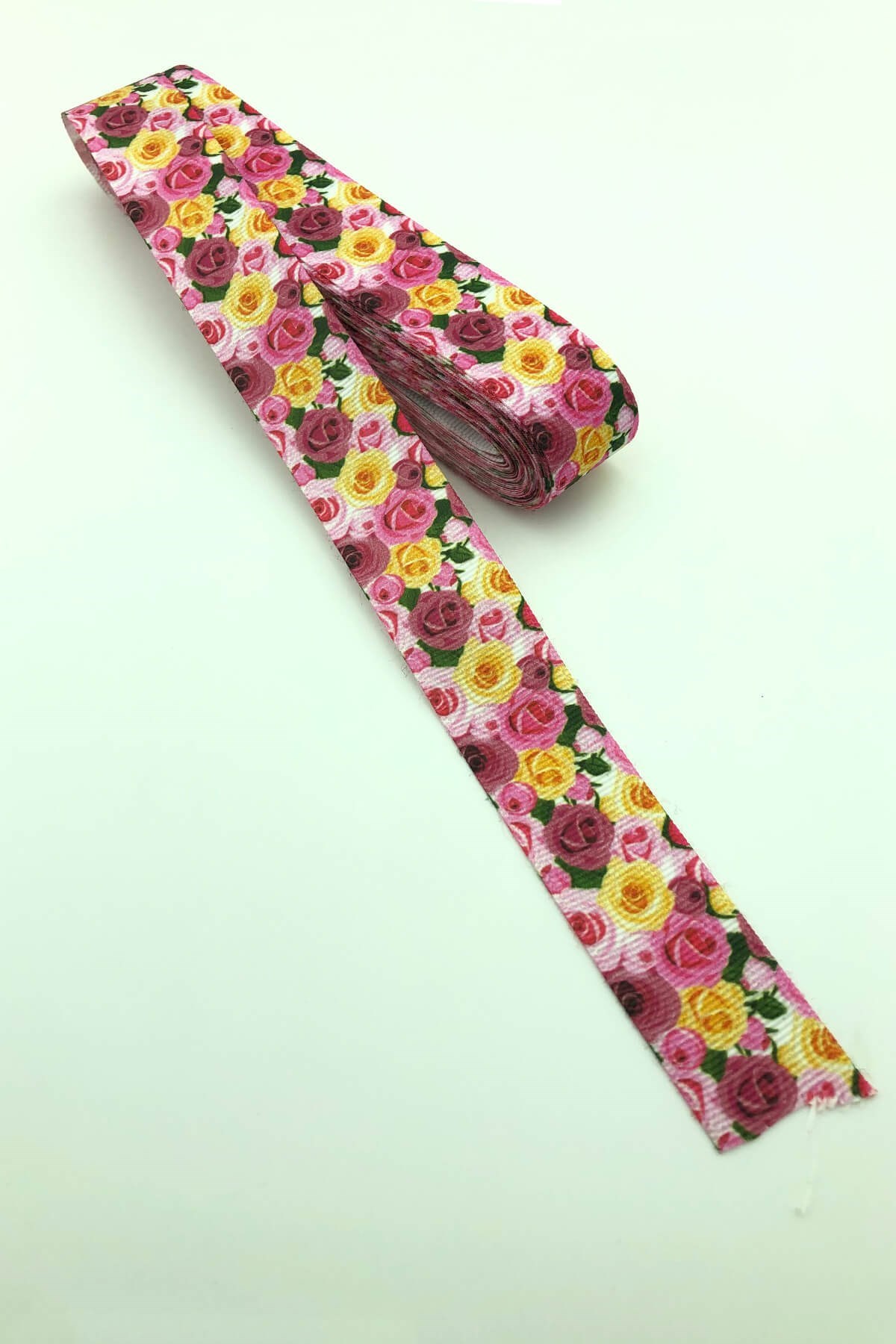 Sarı Pembe Çiçek Desen Grogren Kurdele 10 Mt