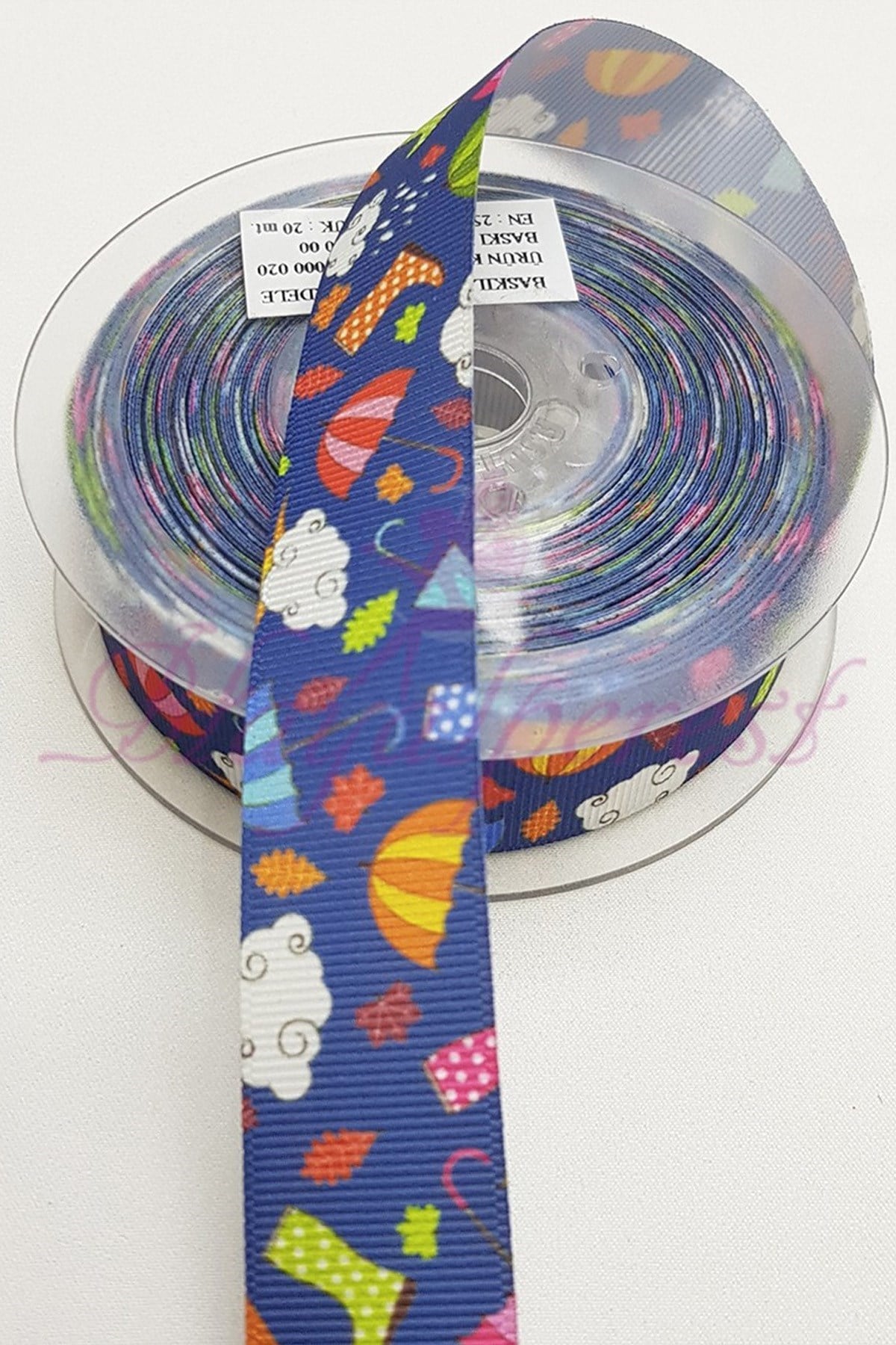 Şemsiye Çizme Baskılı Grogren Kurdele 2,5Cm