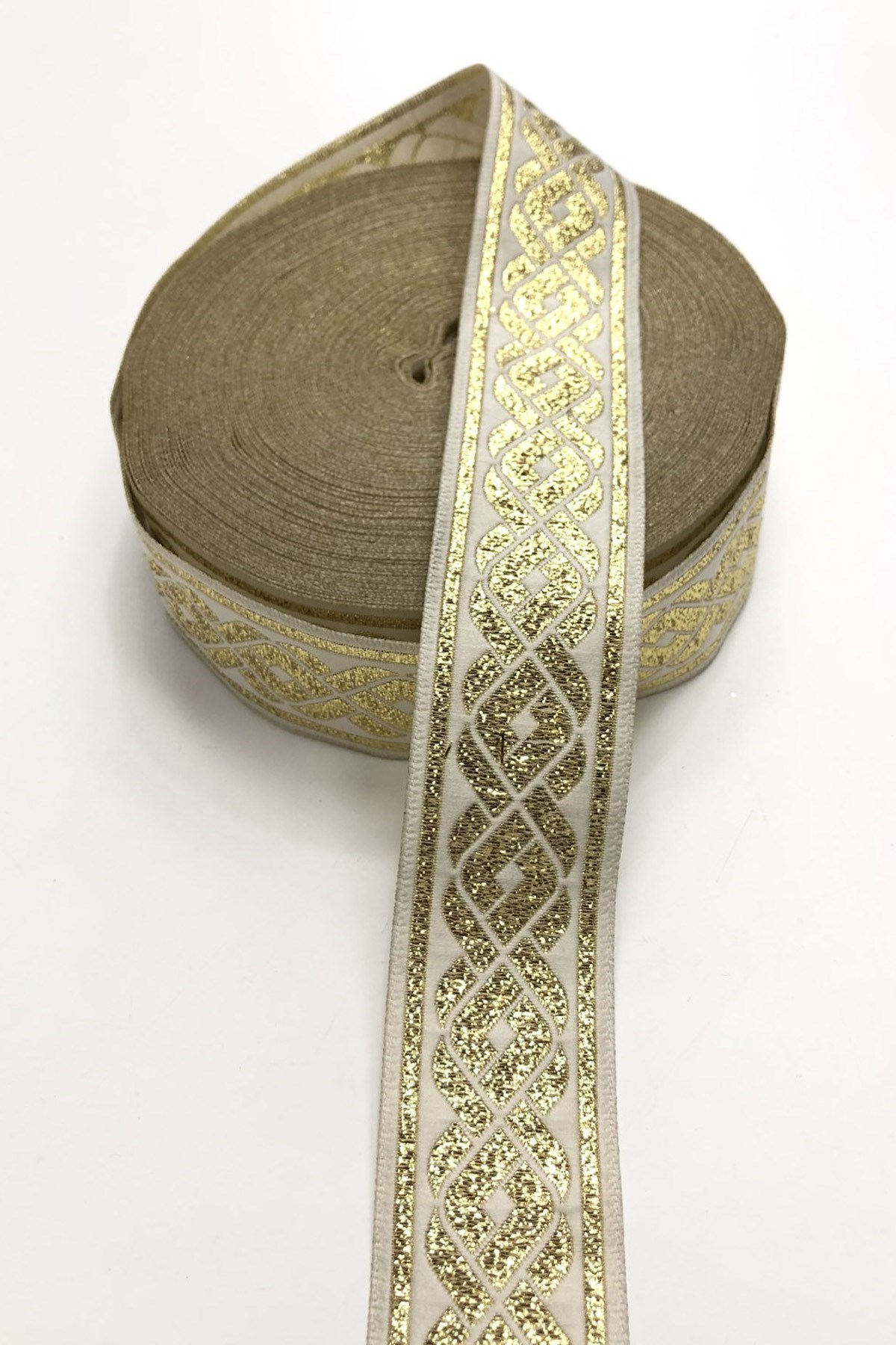Simli Sarı Baskılı Kurdele 3,5 cm