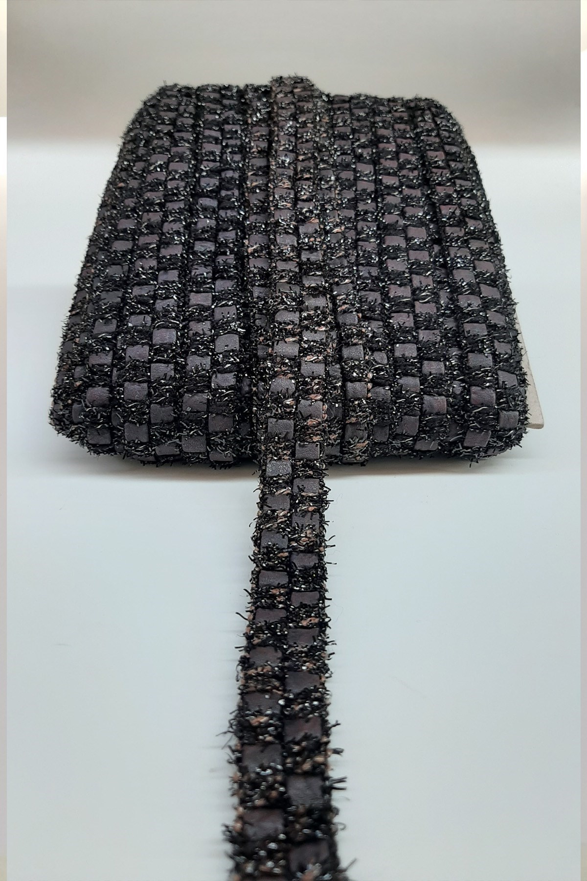 Siyah Simli Deri Şerit 2Cm