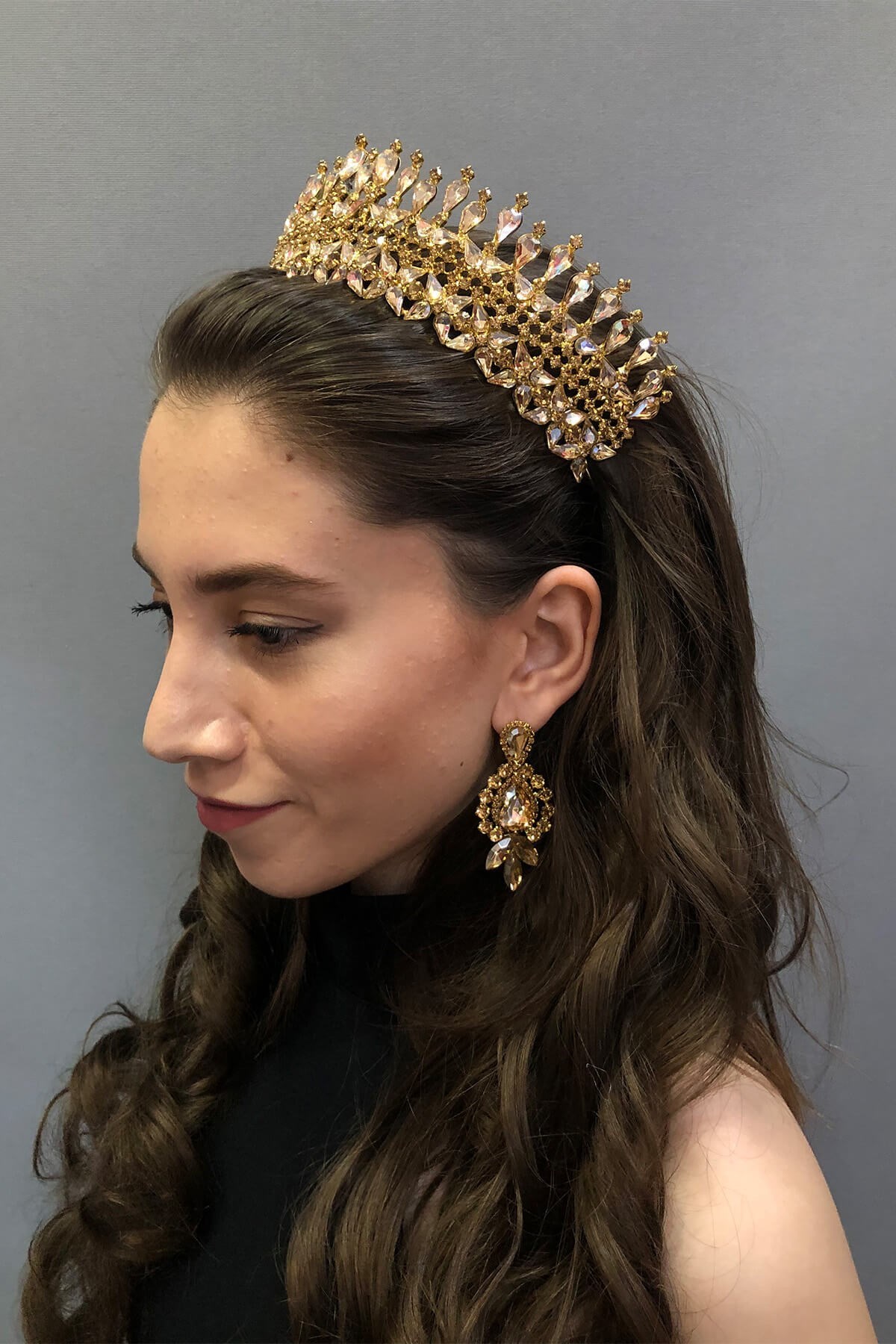 Sultan Model Bal Rengi Gelin Kına Tacı ve Küpesi