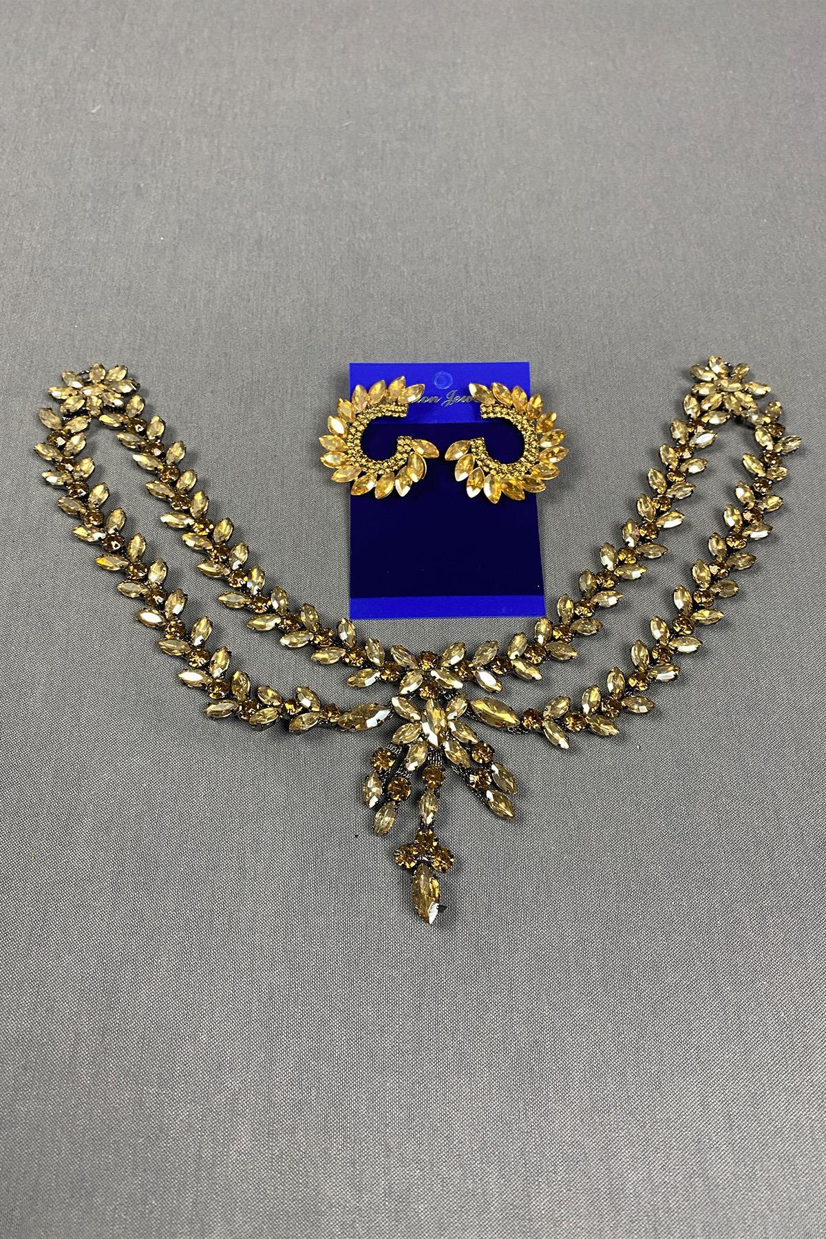 Sultan Taşlı Alınlık Gelin Kına Saç Aksesuarı ve Yuvarlak Taşlı Küpesi