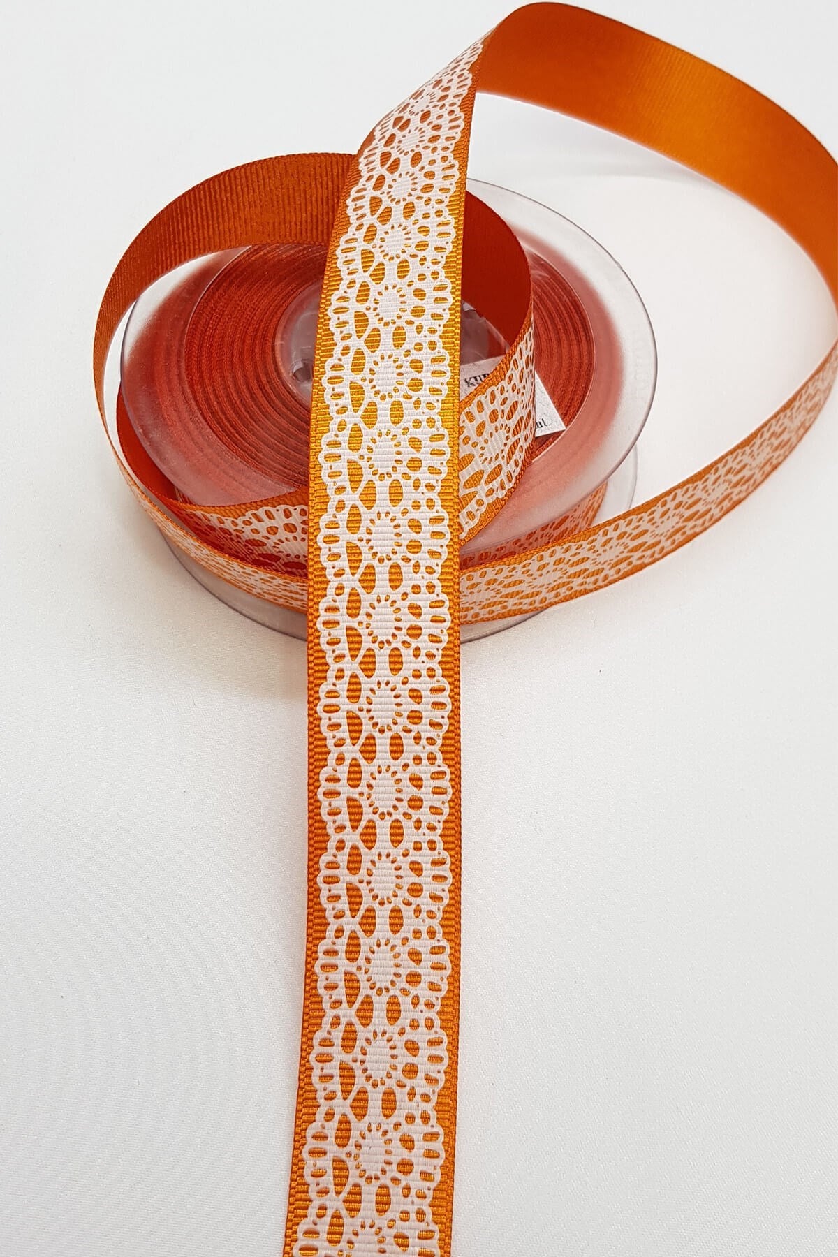 Turuncu Dantel Desenli Baskılı Grogren Kurdele 2,5Cm