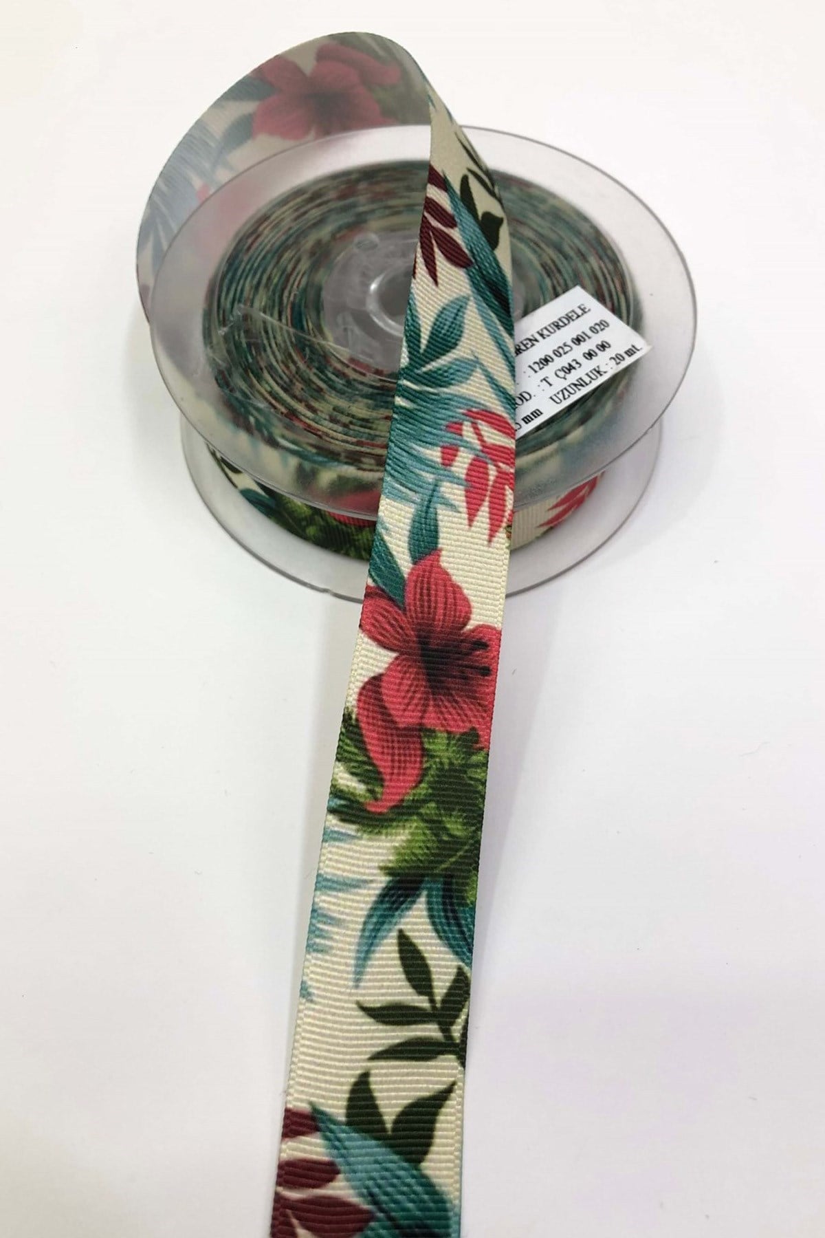 Yaprak Çiçek Baskılı Grogren Kurdele 2,5Cm