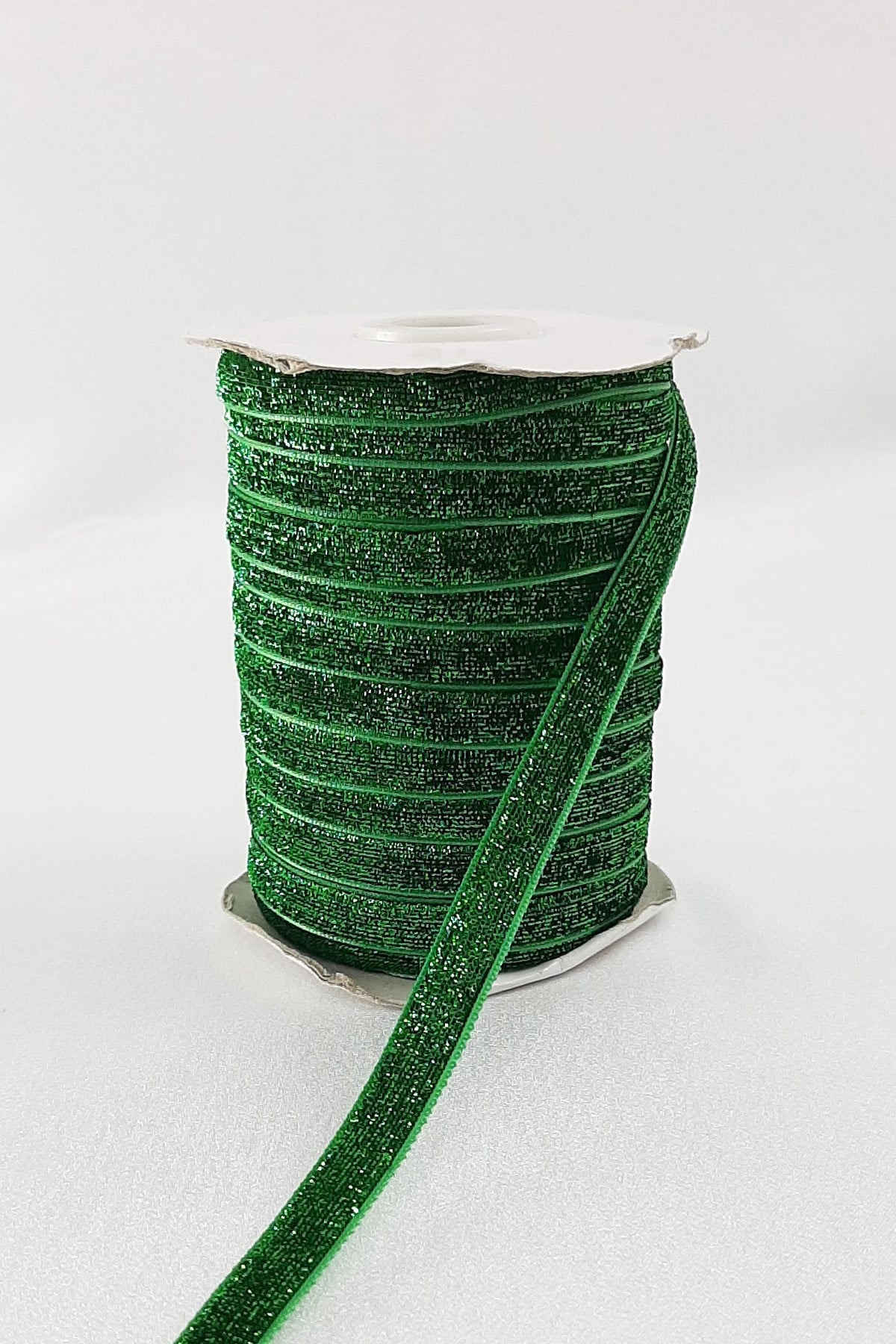 Yeşil Simli Kadife Kurdele 1 cm